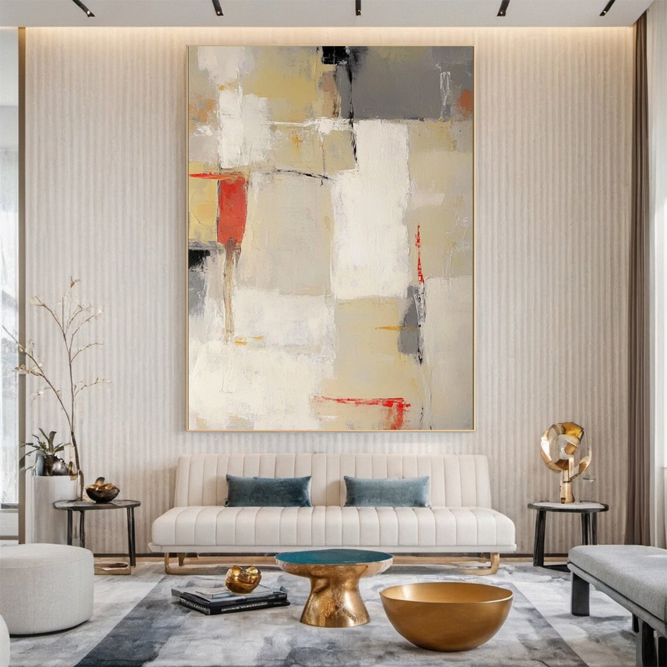 Neutral Palette Abstract Art with Vibrant Accents Canvas #BBA 085