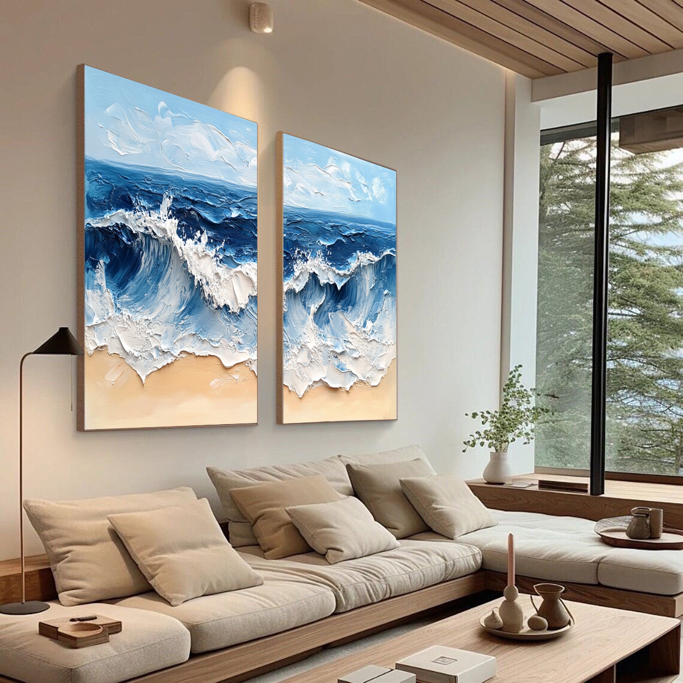 Modern Maritime Canvas Luxurious Textured Ocean Waves Art Set Of 2 #BBS 029