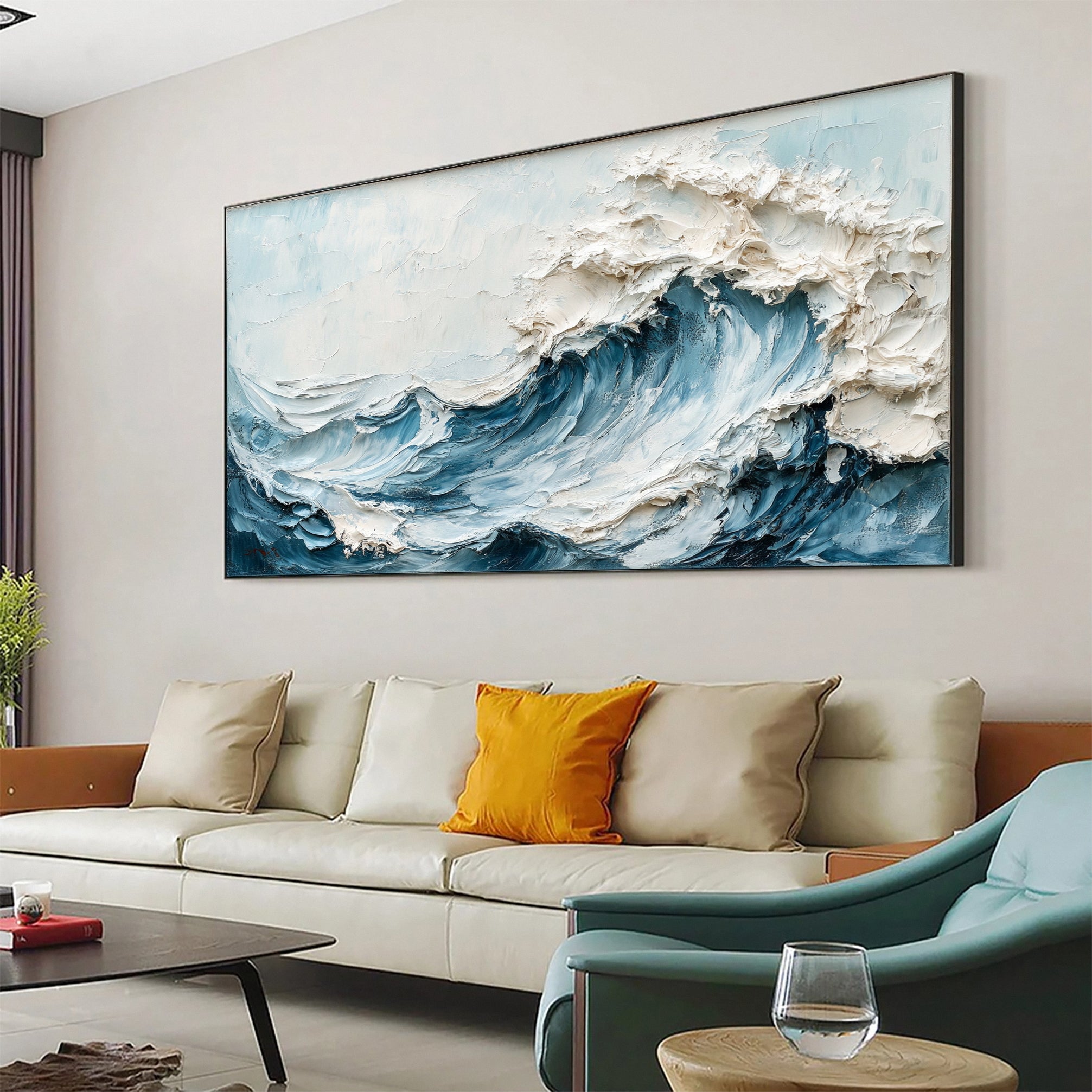 Marine Elegance Luxurious Blue Waves Oil Canvas for Modern Interiors #OP 008