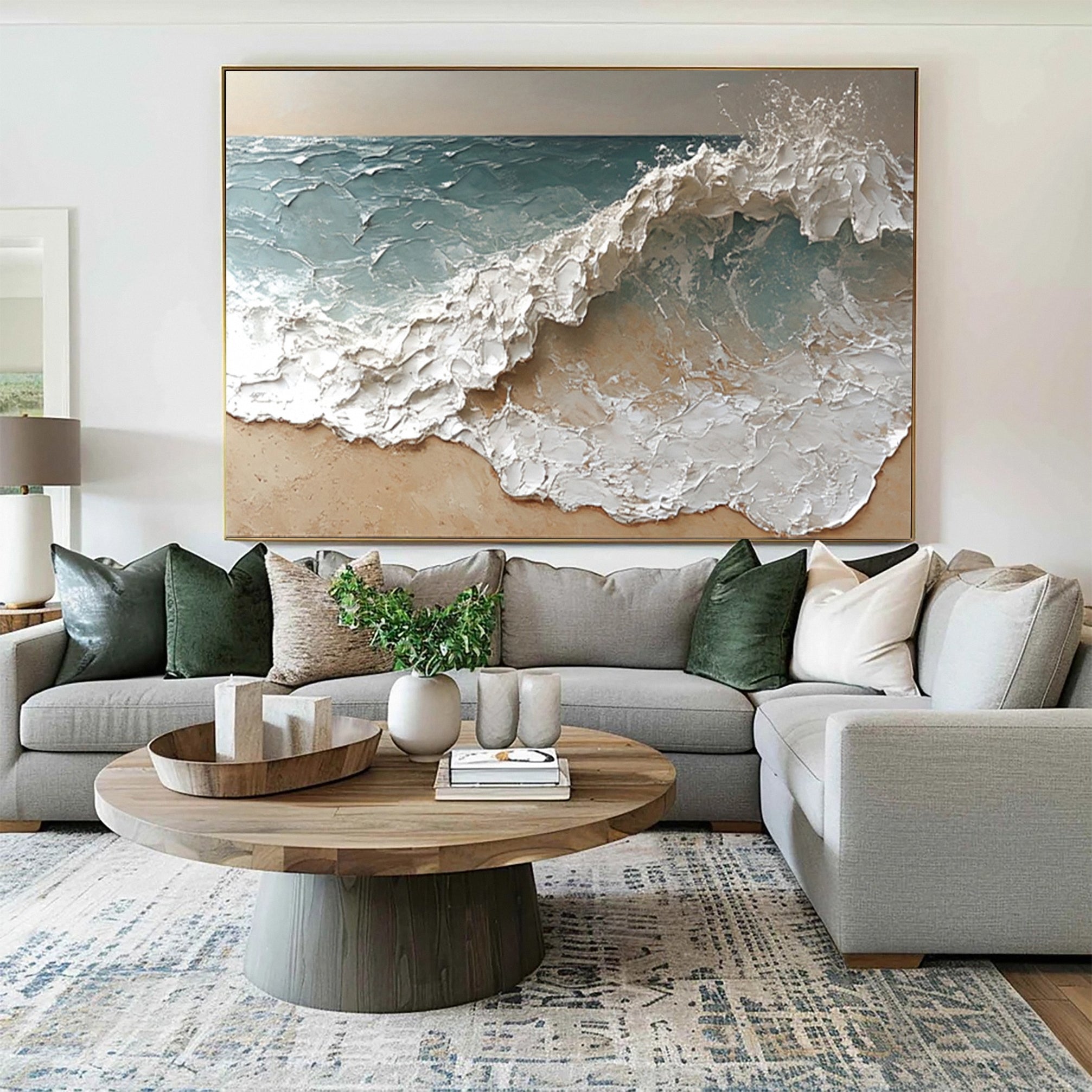Modern Textured Ocean Landscape Painting Living Room #WG 038