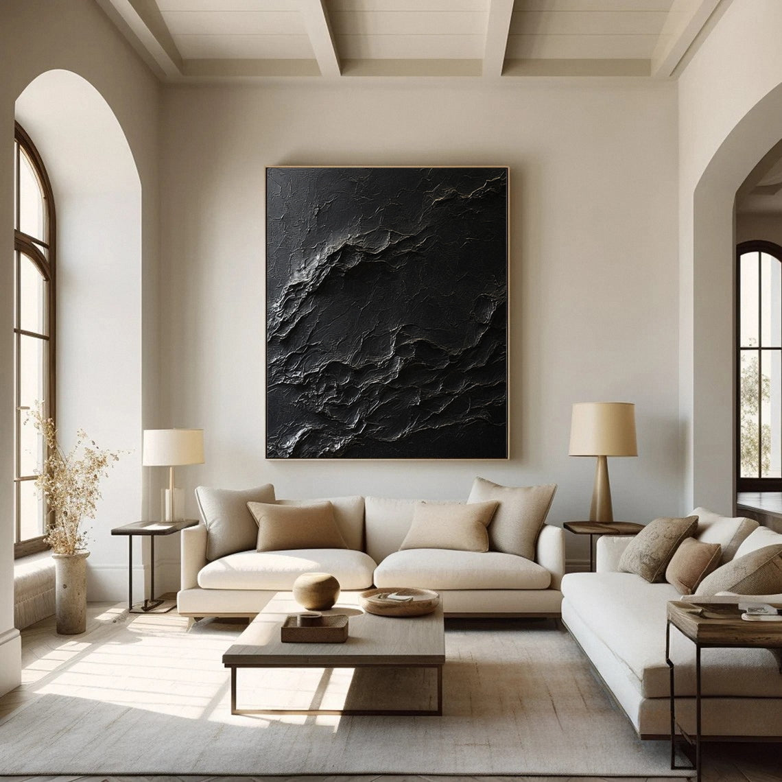 Monochrome Elegance Textured Black Abstract Wall Art #BM 120