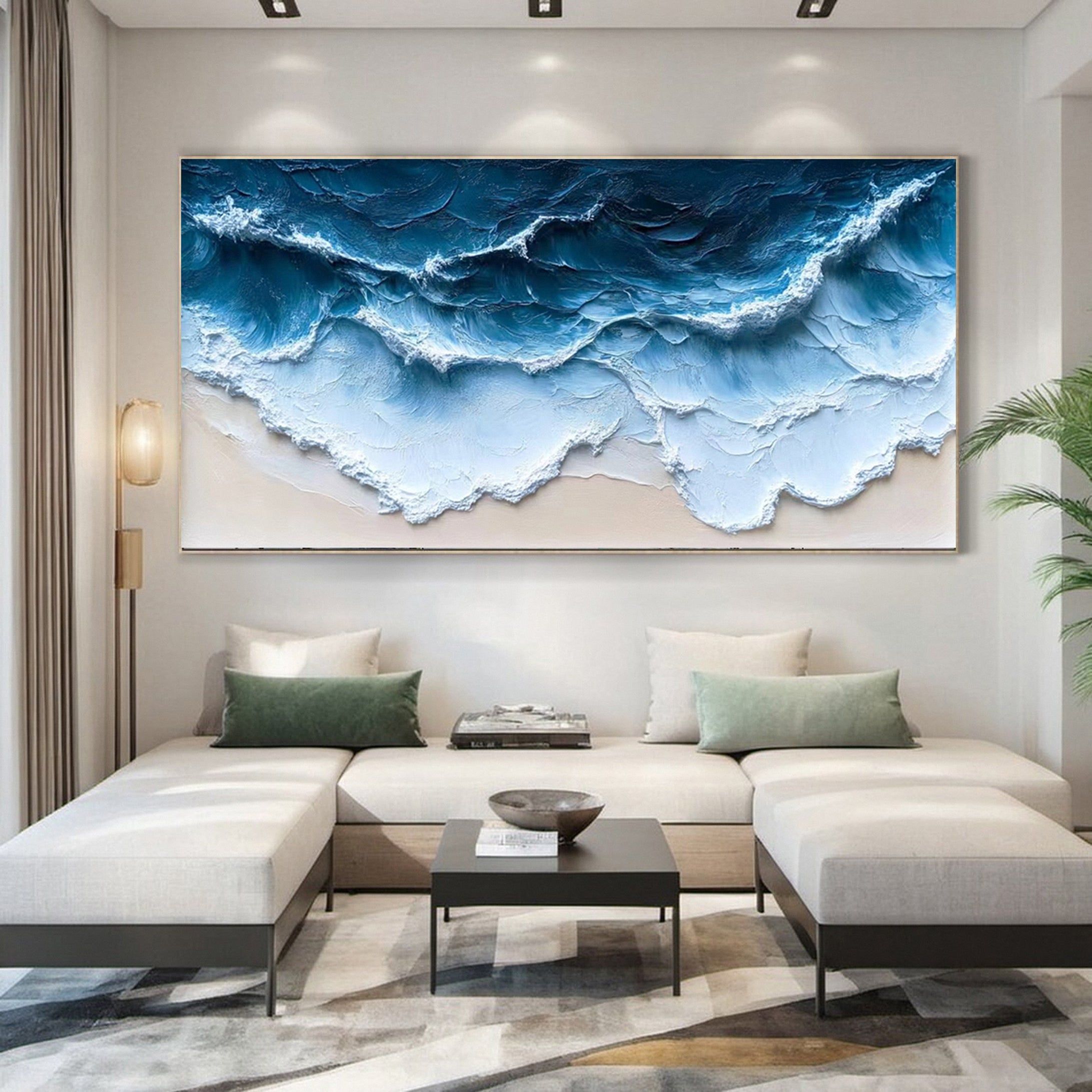 Coastal Serenity Textured Ocean Waves Oil Painting for Living Room #OP 004