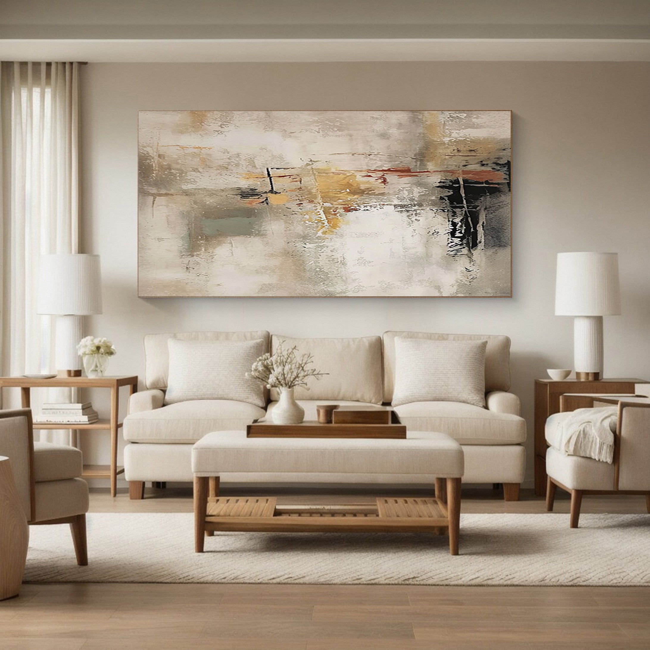 Large Neutral Painting with Texture and Imperfect Forms #BGA 302