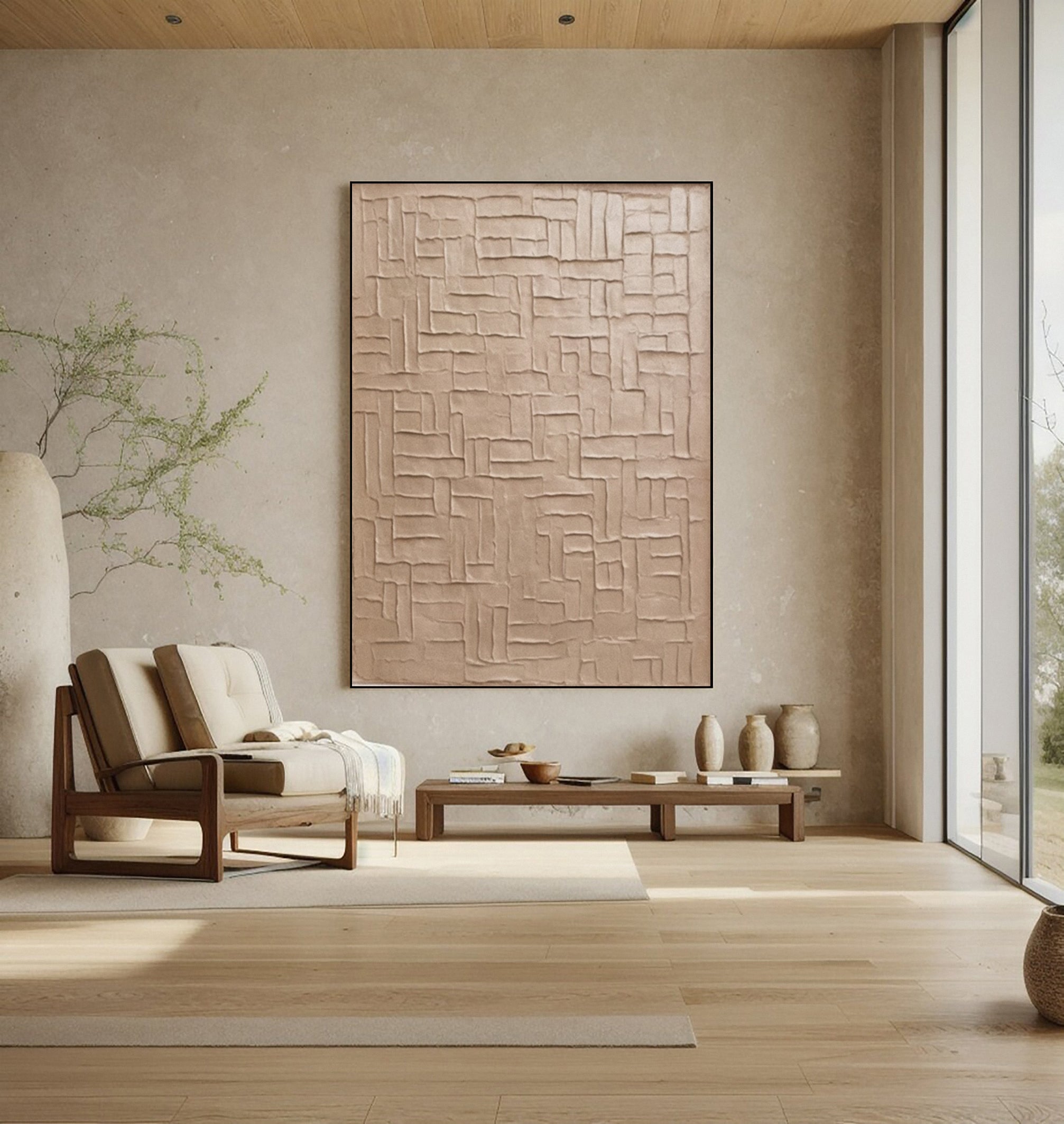 Modern Abstract Canvas with Textured Interlocking Forms #BGA 308