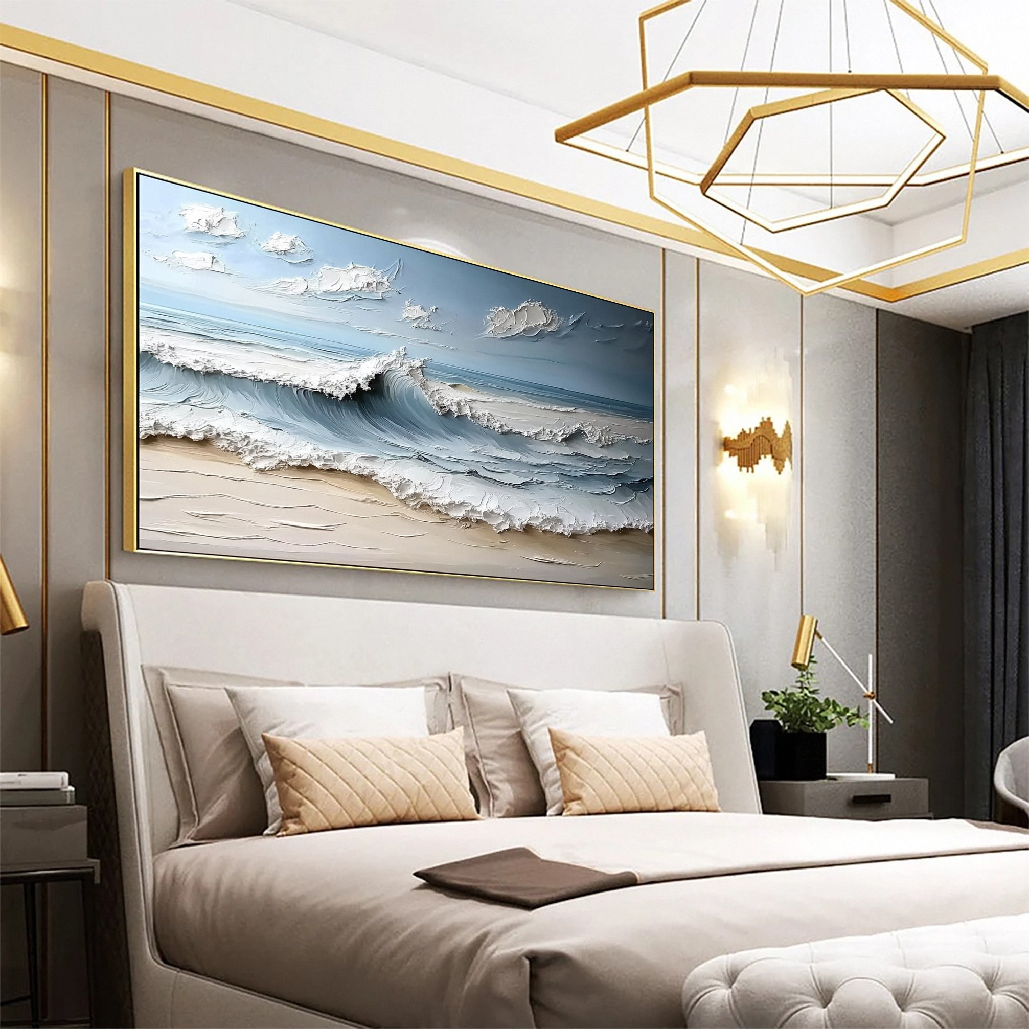 Large Abstract Sea Waves Artwork for Contemporary Wall Decor #OP 013