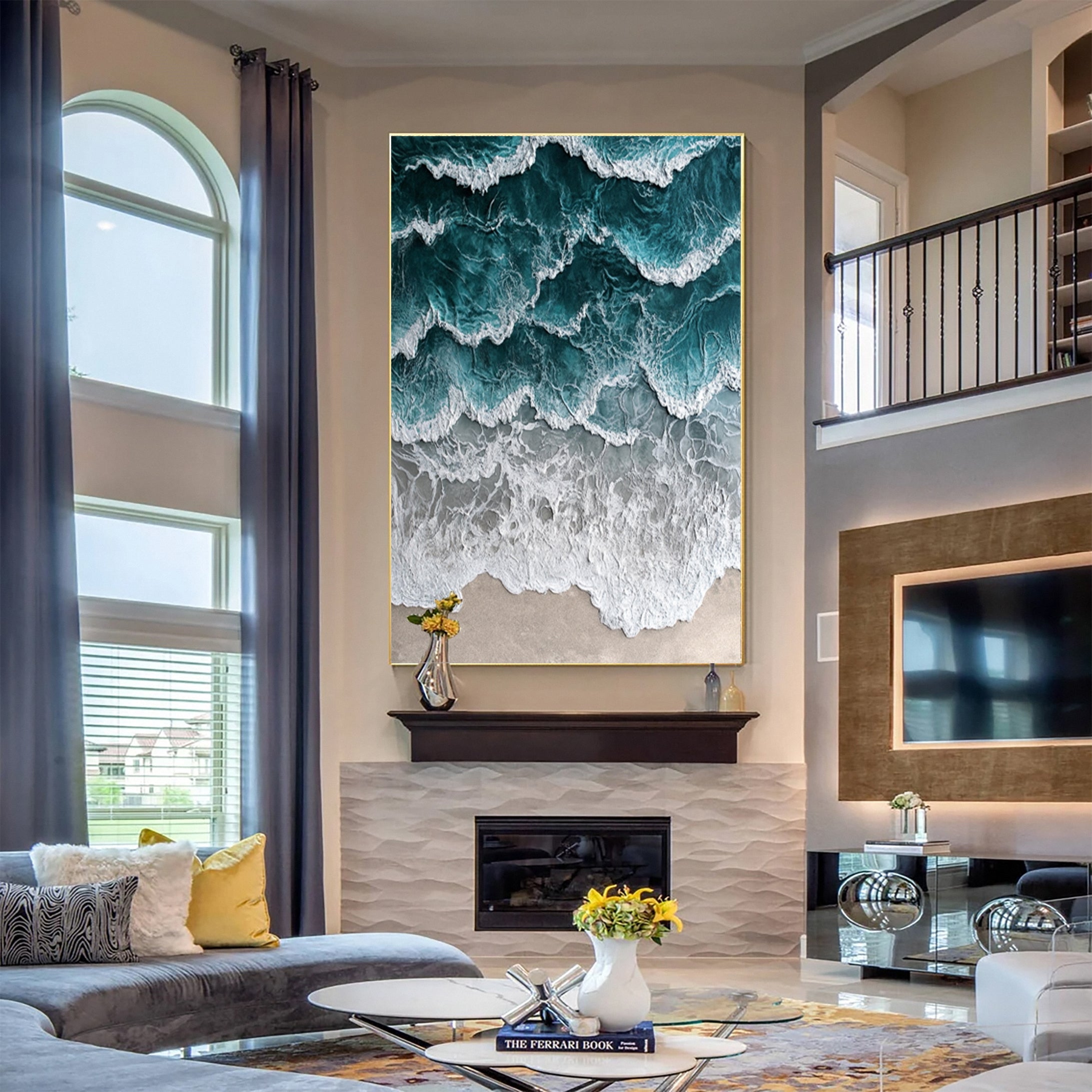 Large Abstract Seascape Canvas Textured Waves for Elegant Interiors #OP 026