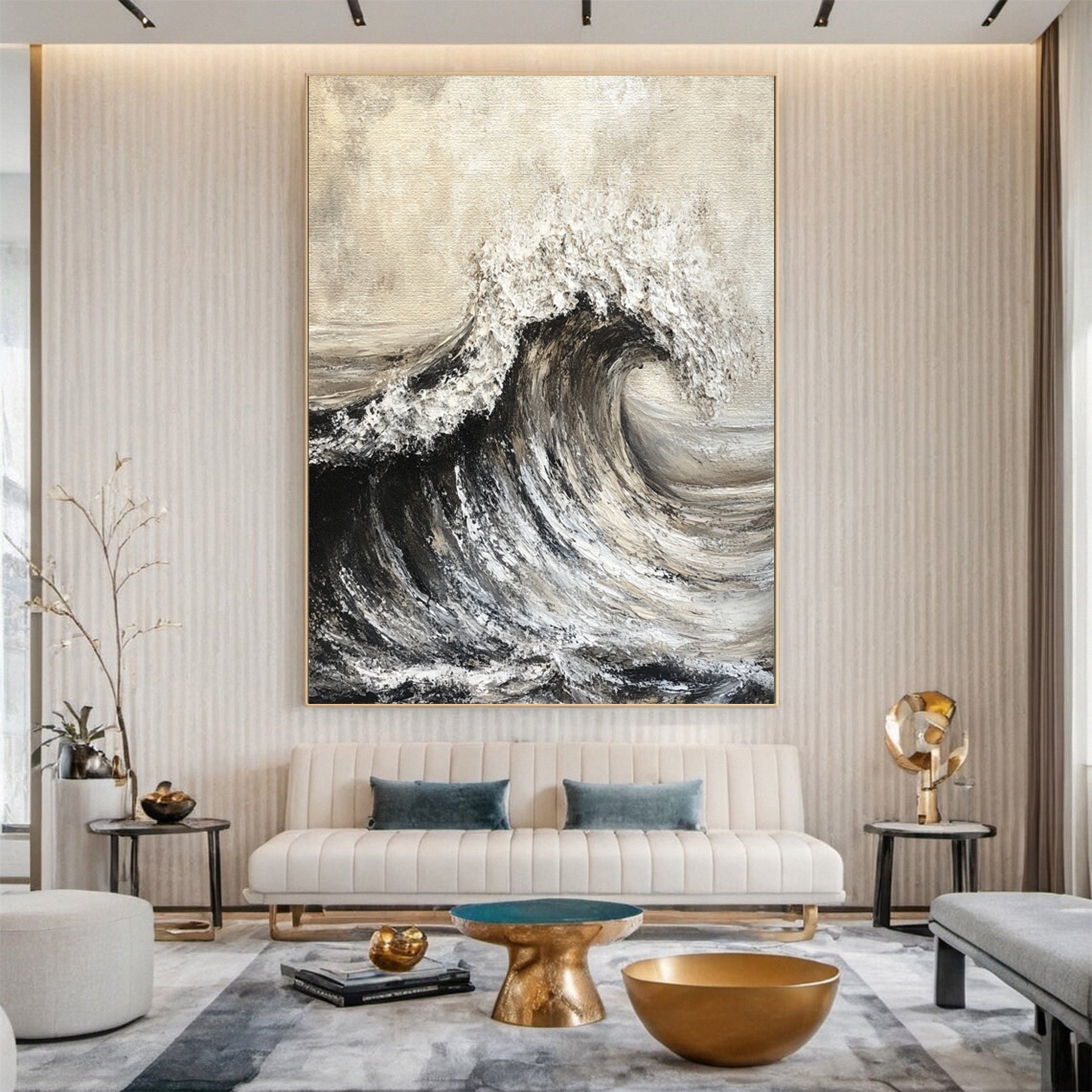 Luxury Ocean Wave Art with 3D Textured Finish for Upscale Homes #OP 038