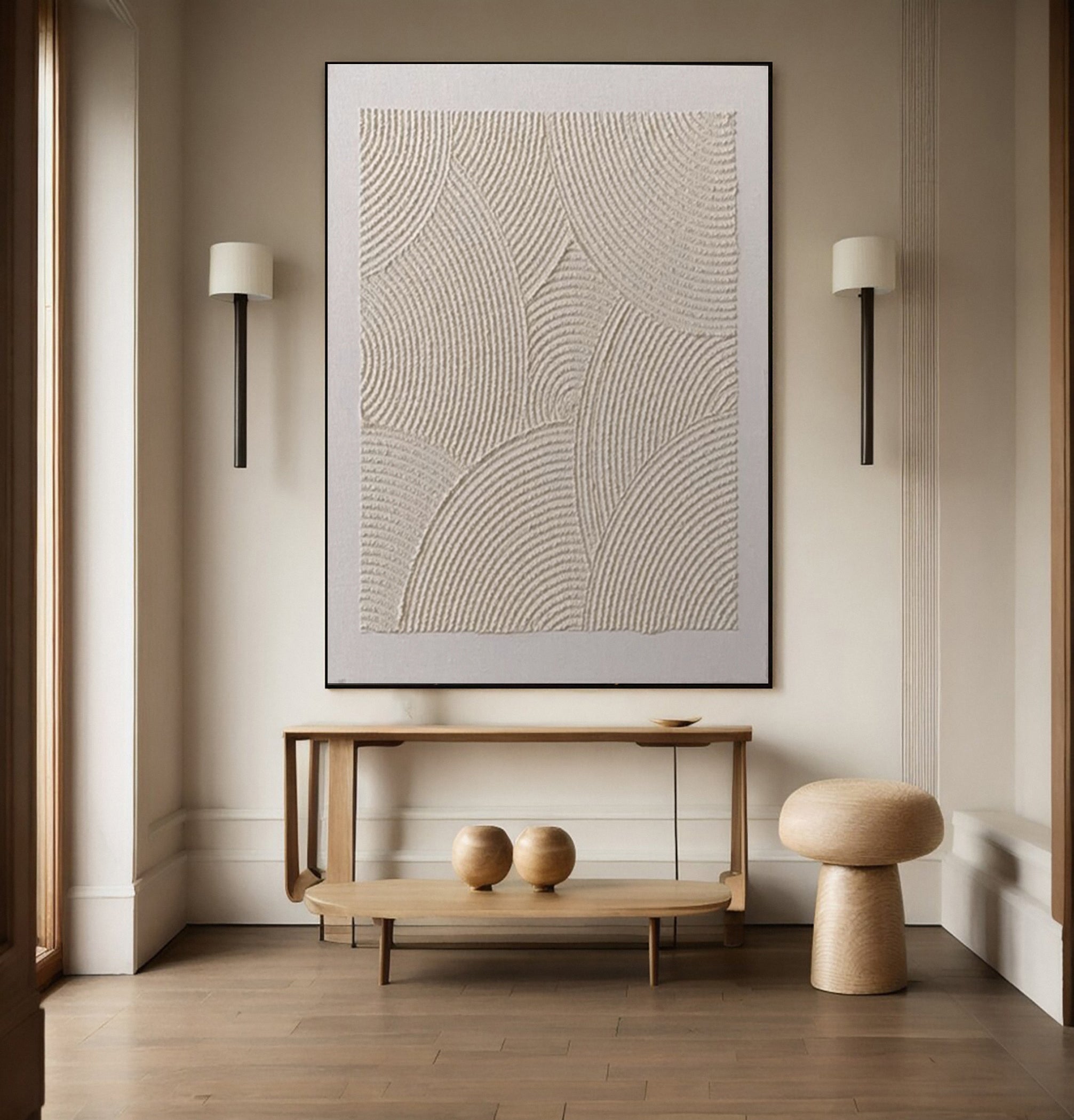 Minimalist Neutral Art with Textured Emanating Curves #BGA 315