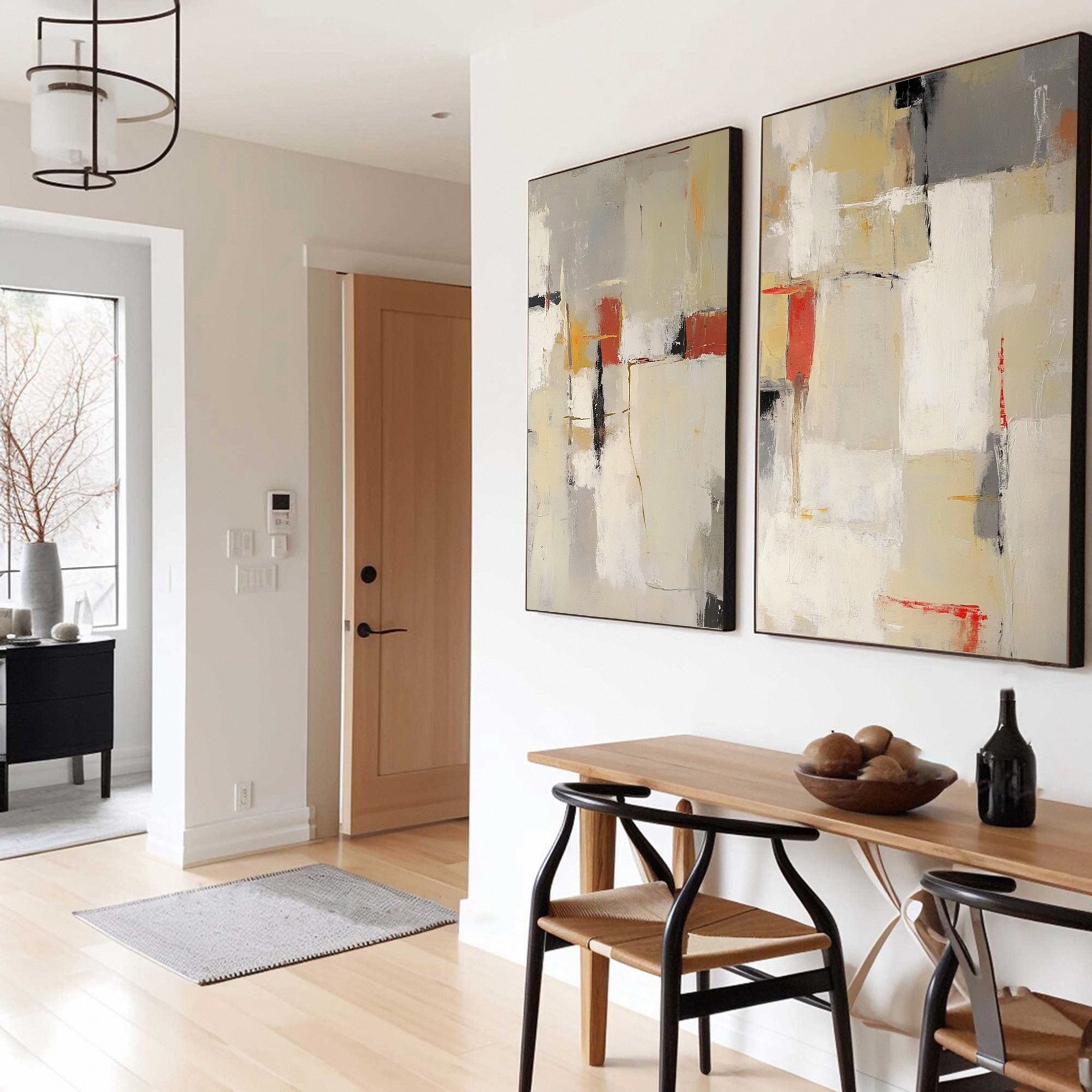 Neutral Palette Abstract Art with Vibrant Accents Canvas Set Of 2 #BBA 087