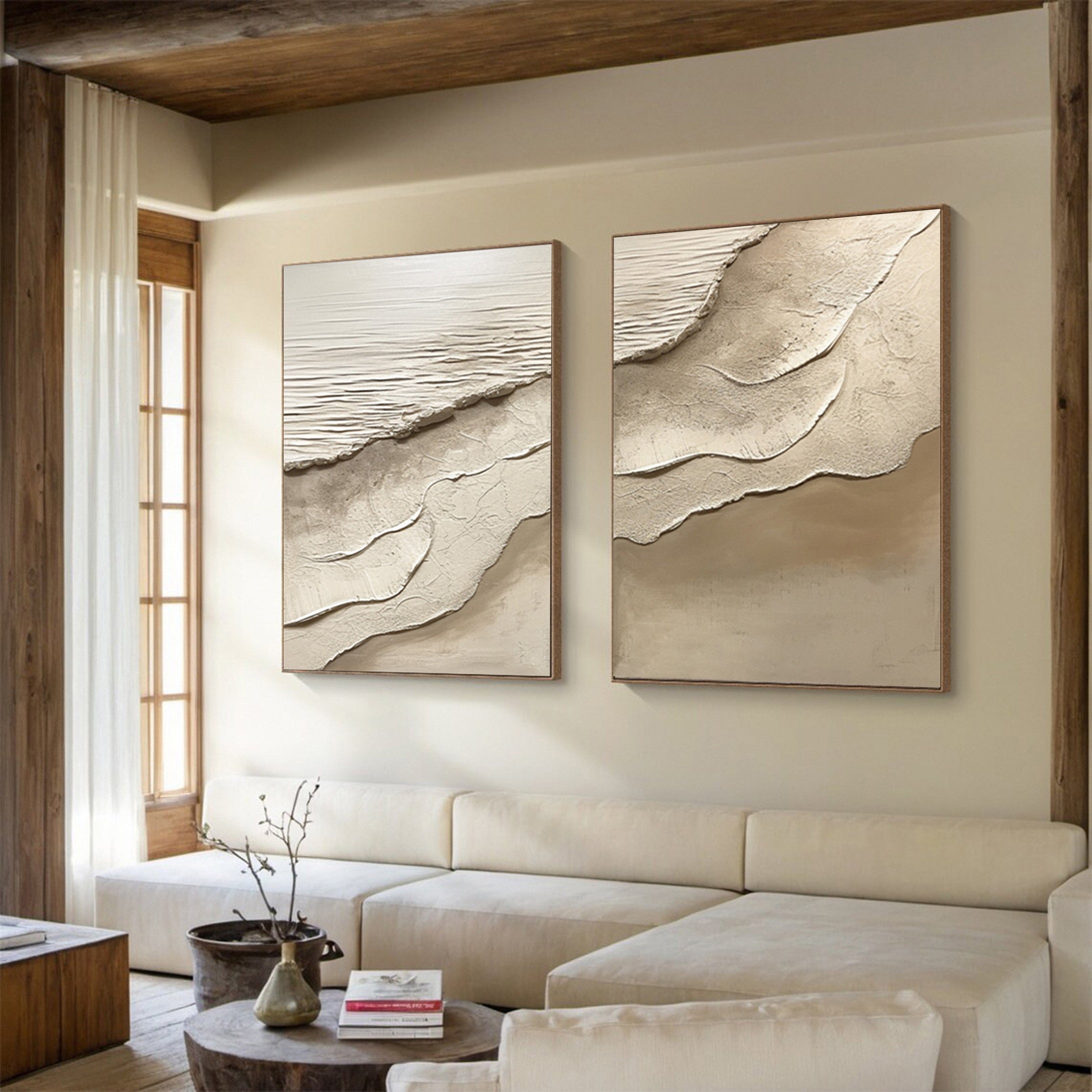 Contemporary Neutral Beach Art with Textured Sand and Water #BGA 301