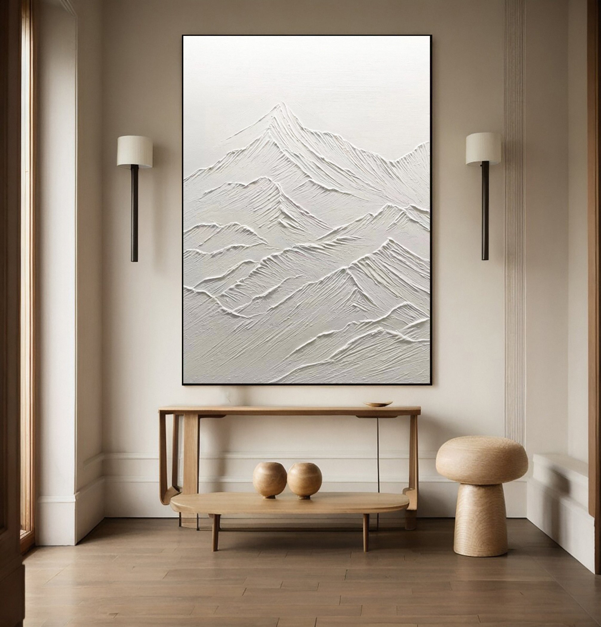 Modern Abstract Canvas with Textured White Ridges and Valleys #BGA 344