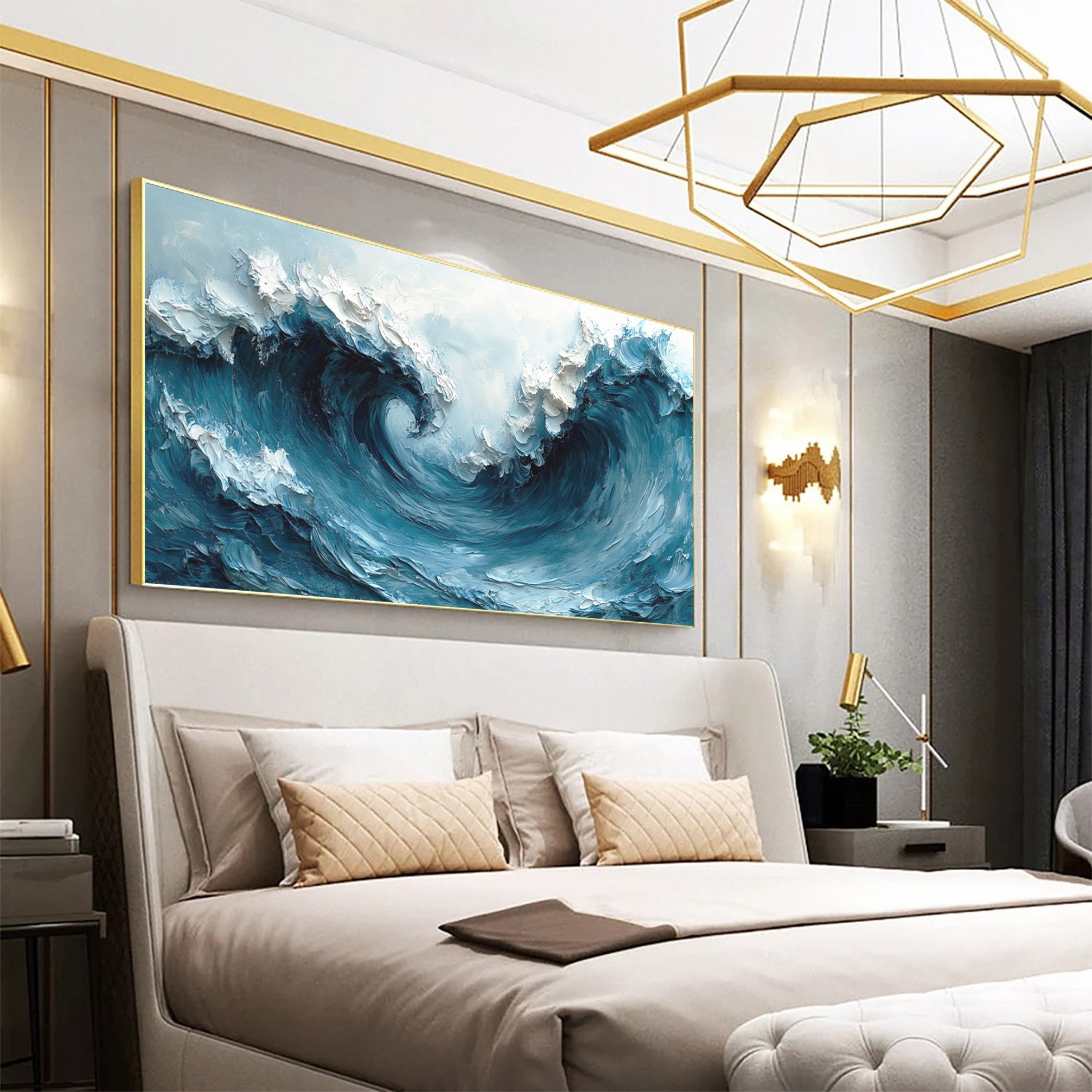Large Abstract Seascape Canvas Textured Waves for Elegant Interiors #OP 020