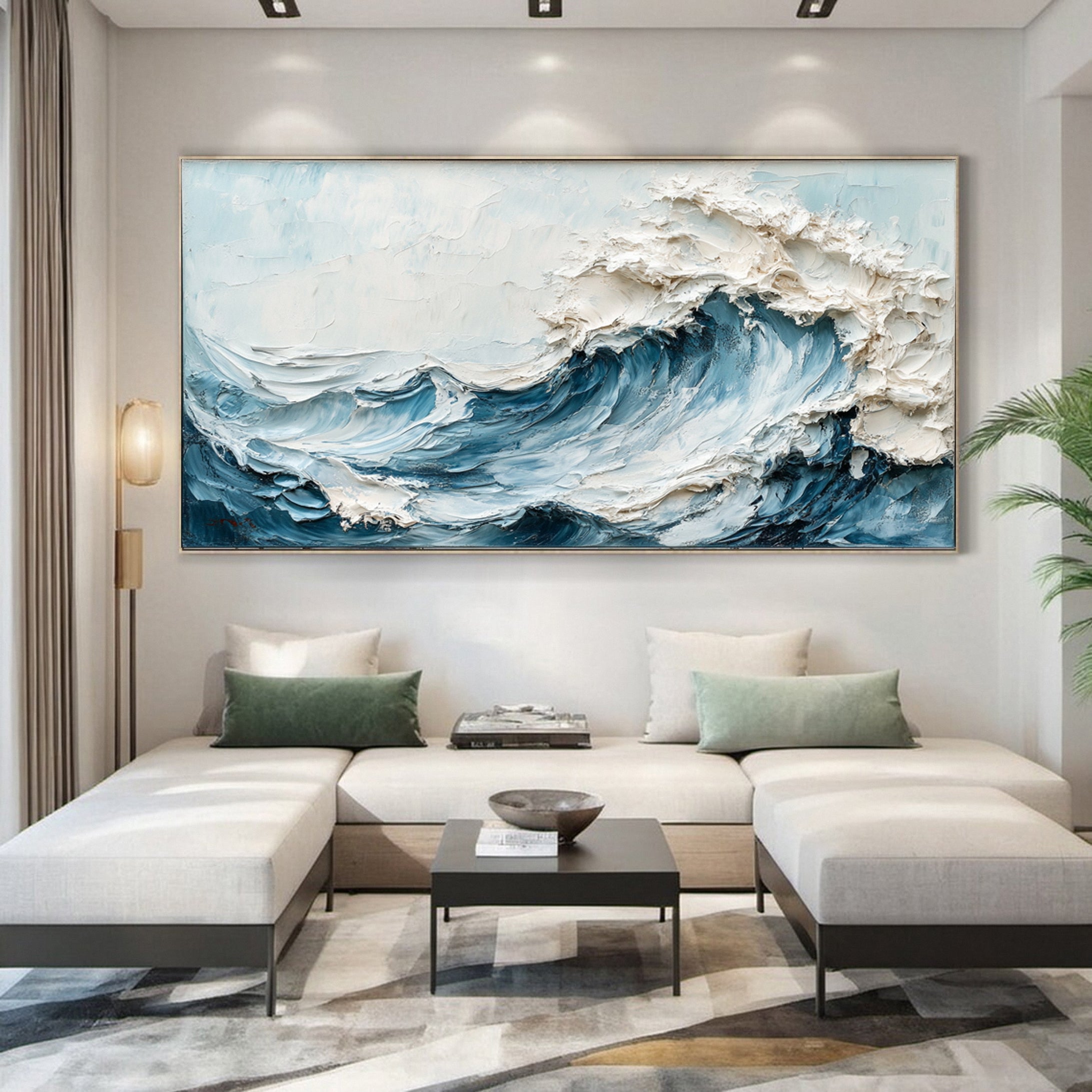 Marine Elegance Luxurious Blue Waves Oil Canvas for Modern Interiors #OP 008