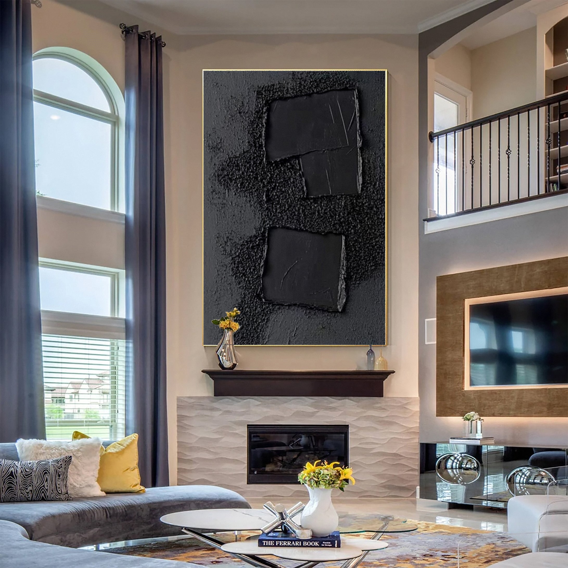 Monochrome Elegance Textured Black Abstract Wall Art #BM 126
