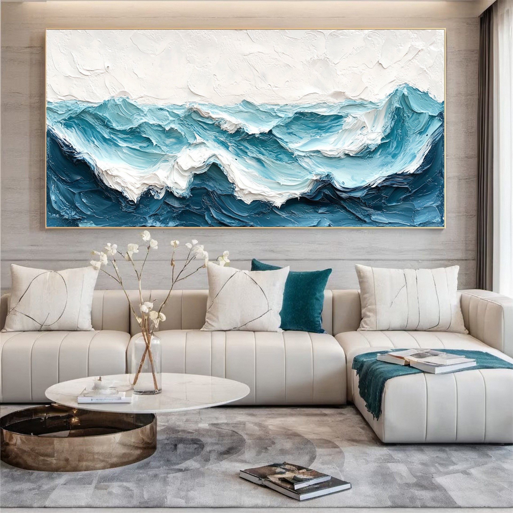 Large Abstract Seascape Canvas Textured Waves for Elegant Interiors #OP 021