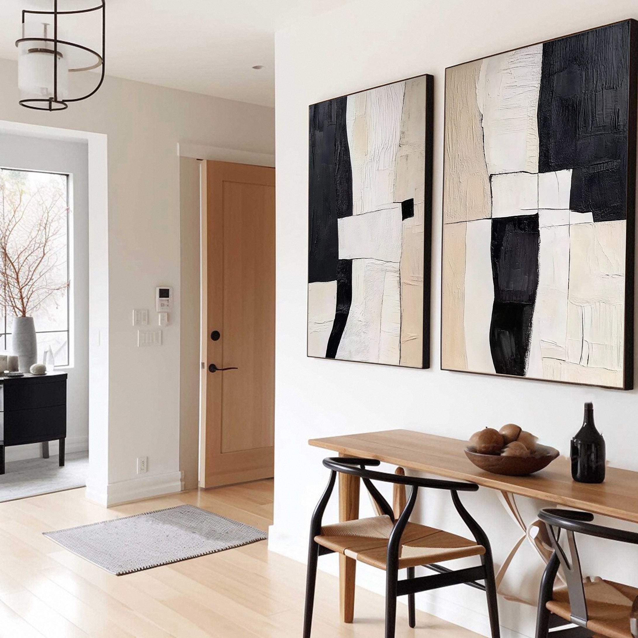 Modern Contrast Black & White Abstract Wall Art Set Of 2 #BWA 019