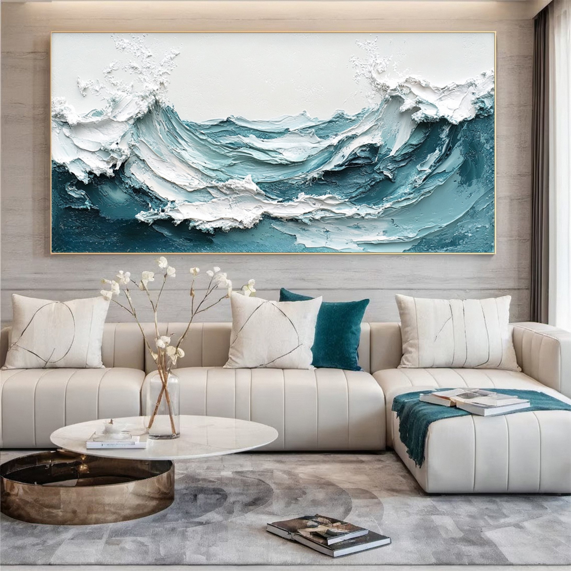 Marine Elegance Luxurious Blue Waves Oil Canvas for Modern Interiors #OP 009