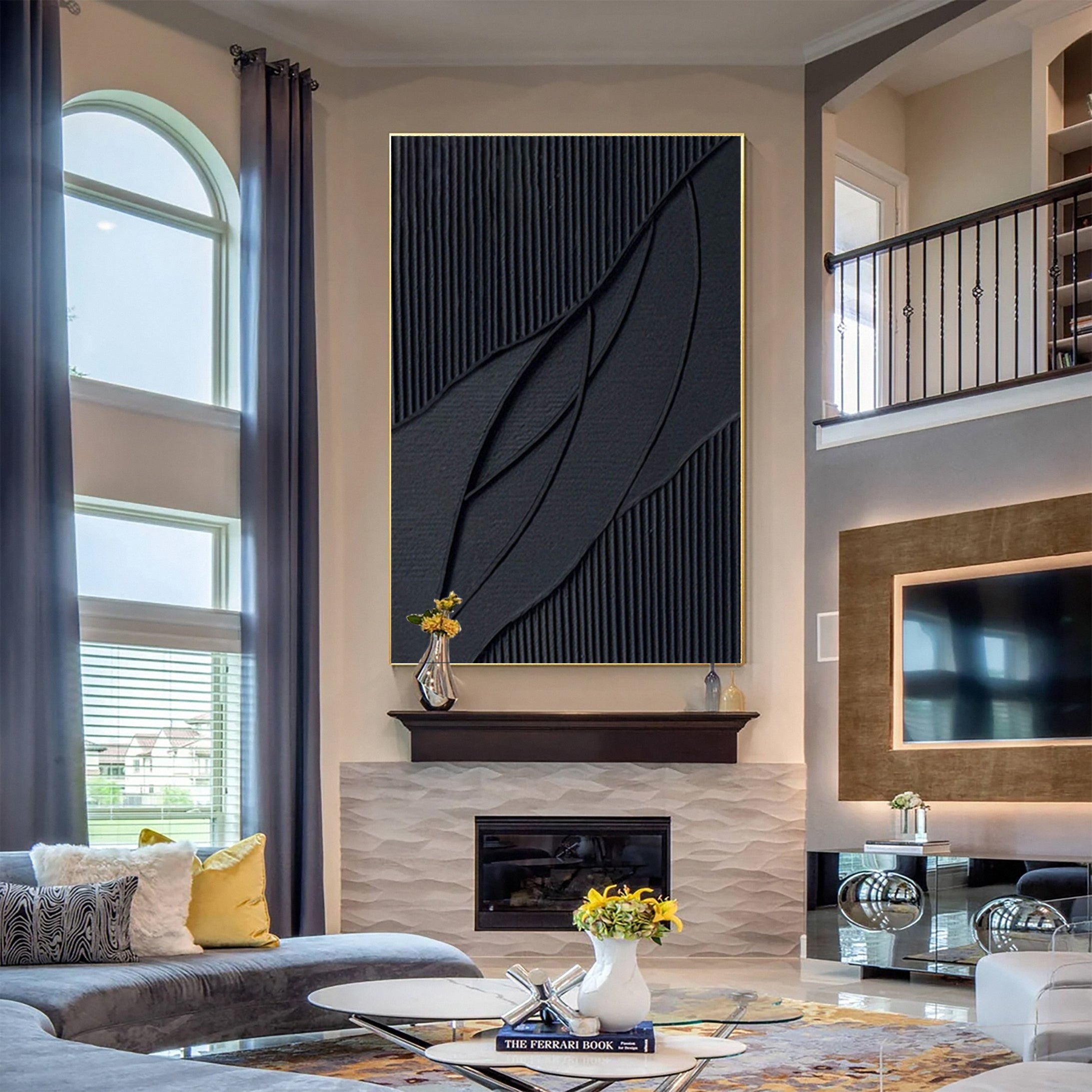 Monochrome Elegance Textured Black Abstract Wall Art #BM 124