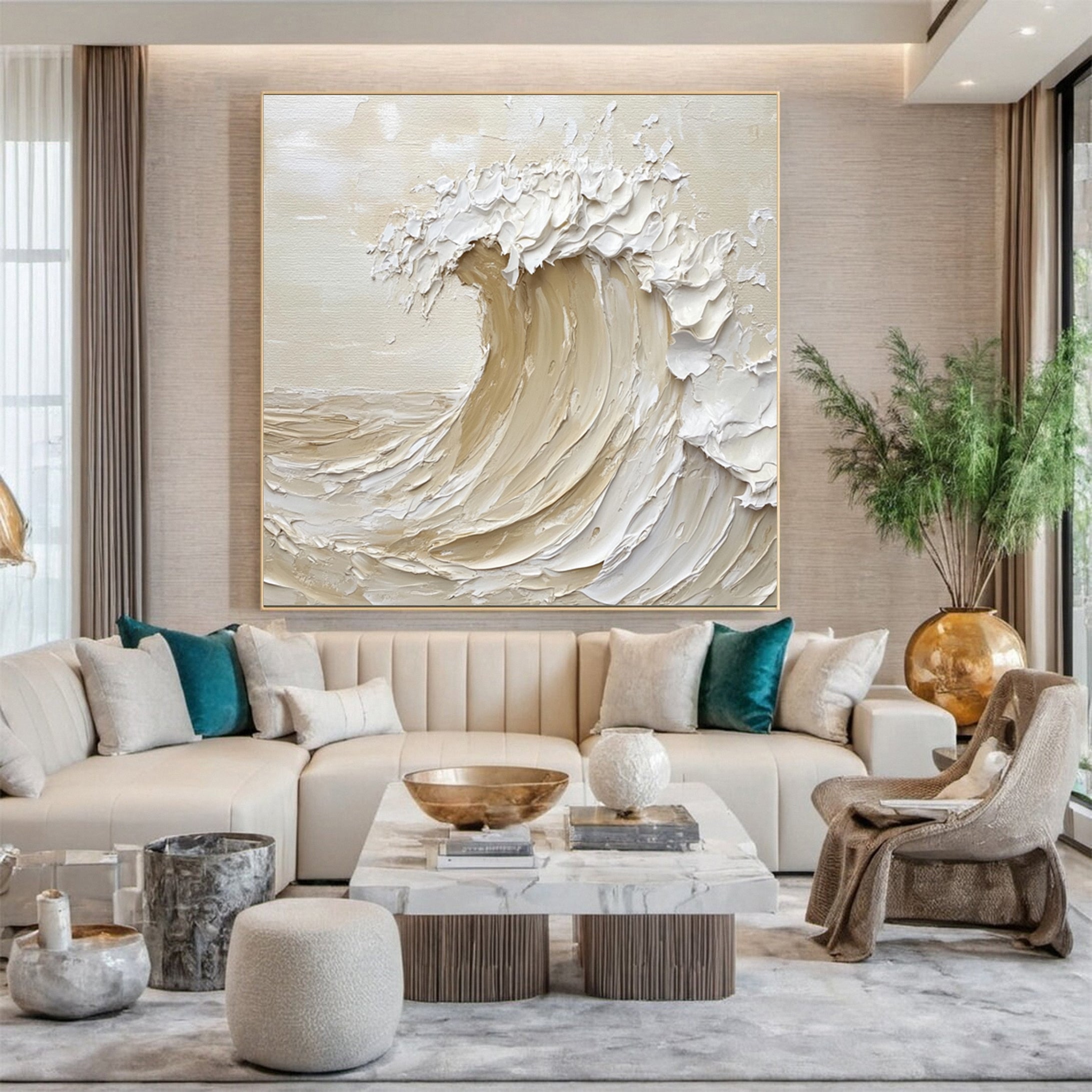 Luxury Ocean Wave Art with 3D Textured Finish for Upscale Homes #OP 037