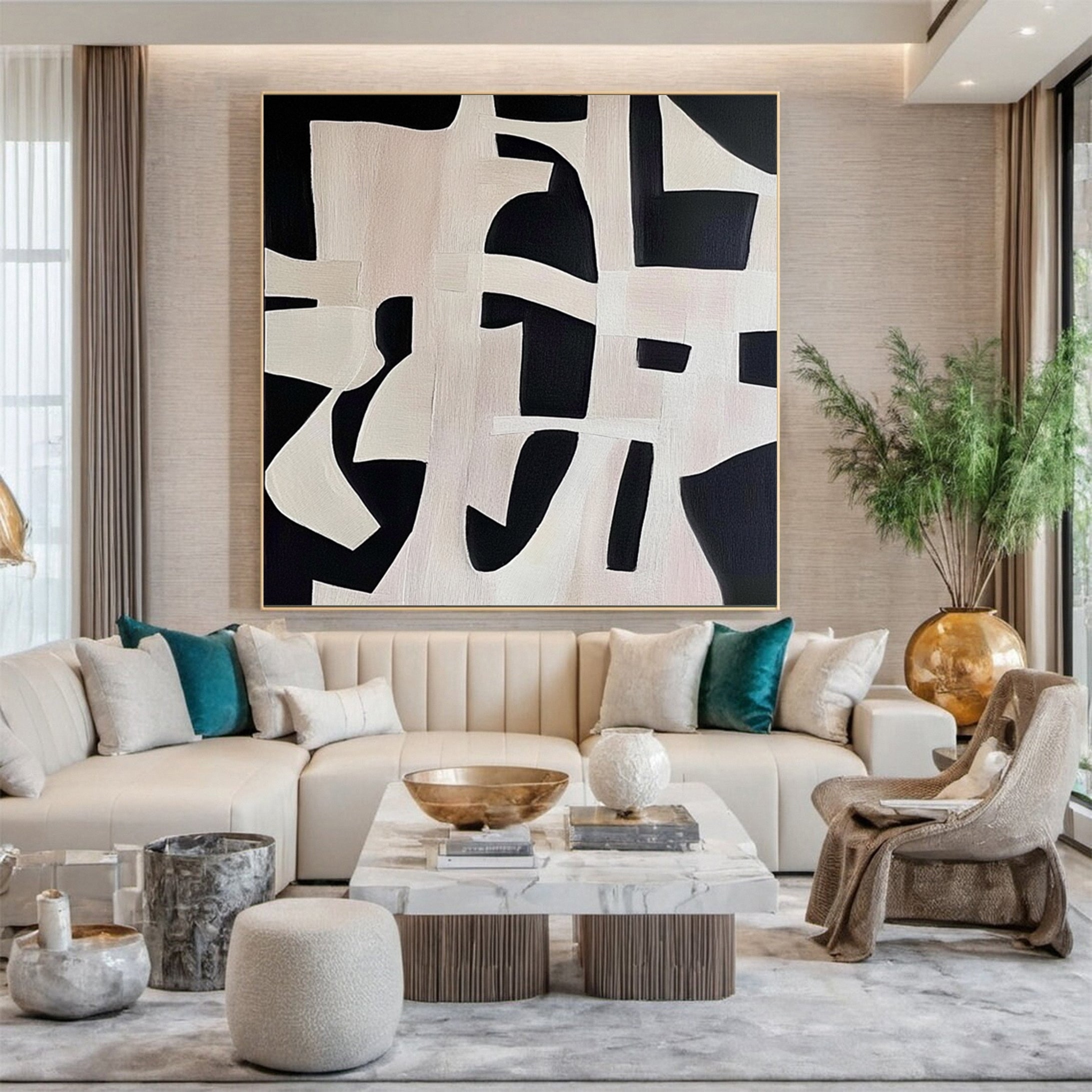 Monochrome Geometry Modern Art Canvas #BWA 016