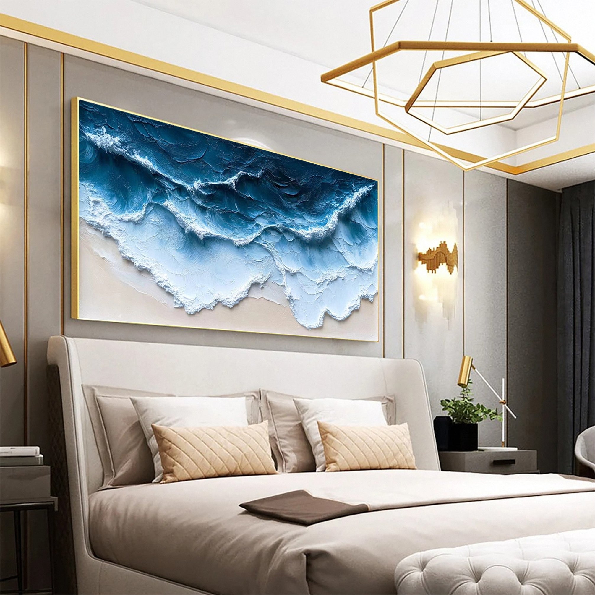 Coastal Serenity Textured Ocean Waves Oil Painting for Living Room #OP 004