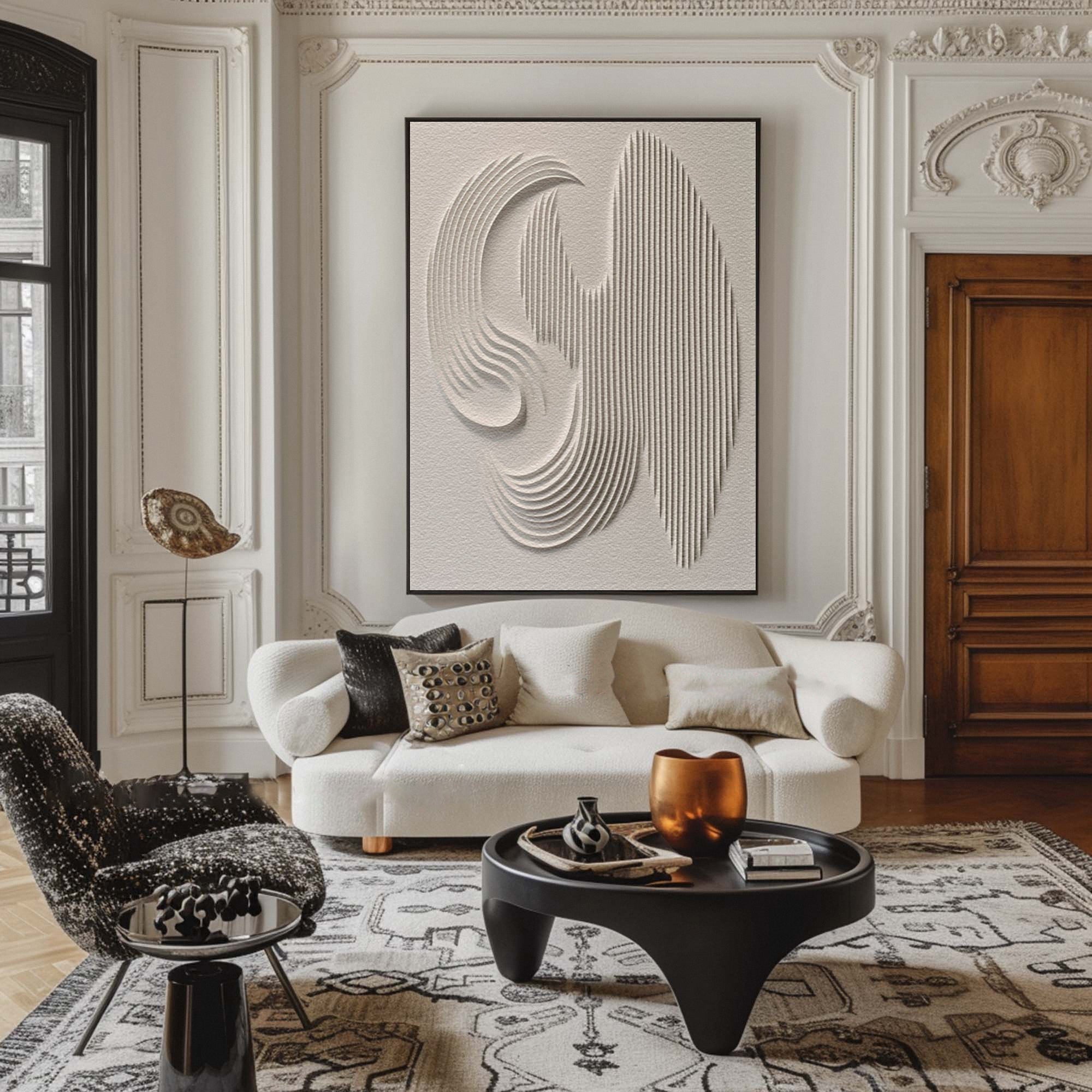 Large 3D Minimalist Abstract Canvas with Intricate Textured Design #BBM 040