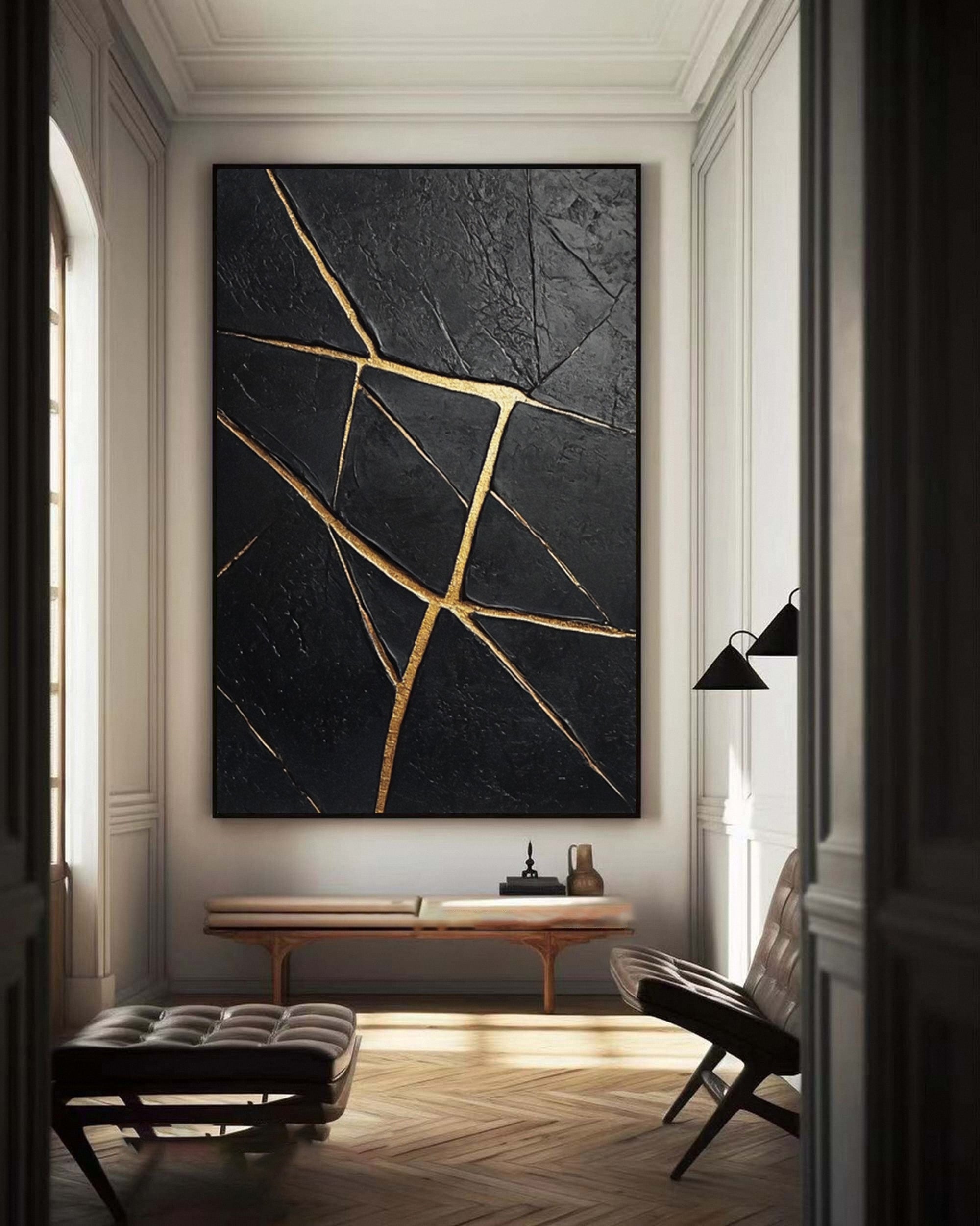 Luxury Textured Wall Art in Black and Gold for Upscale Interior Design #BM 095