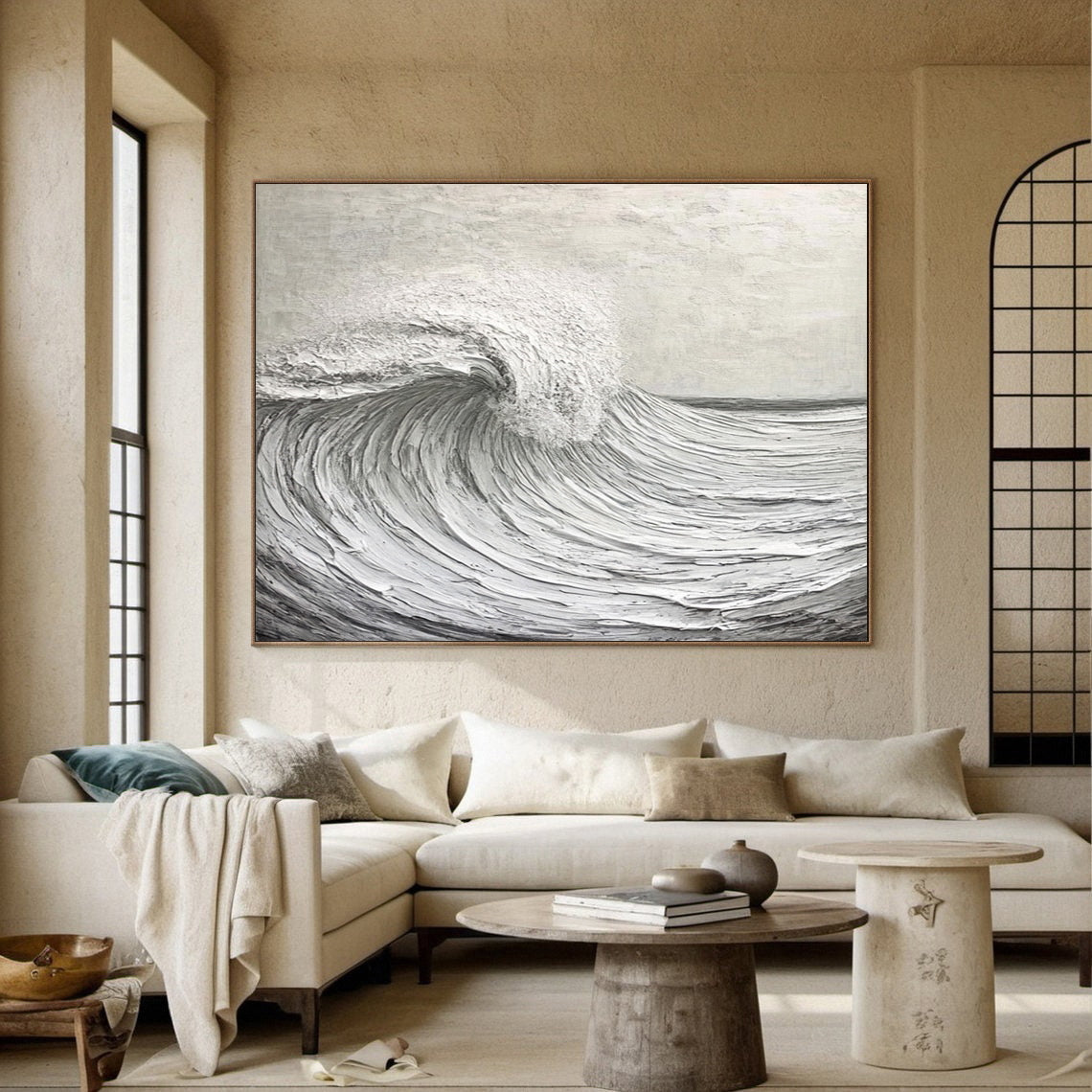 Large Textured Ocean Wave Artwork for Sophisticated Interior Design #BBM 051