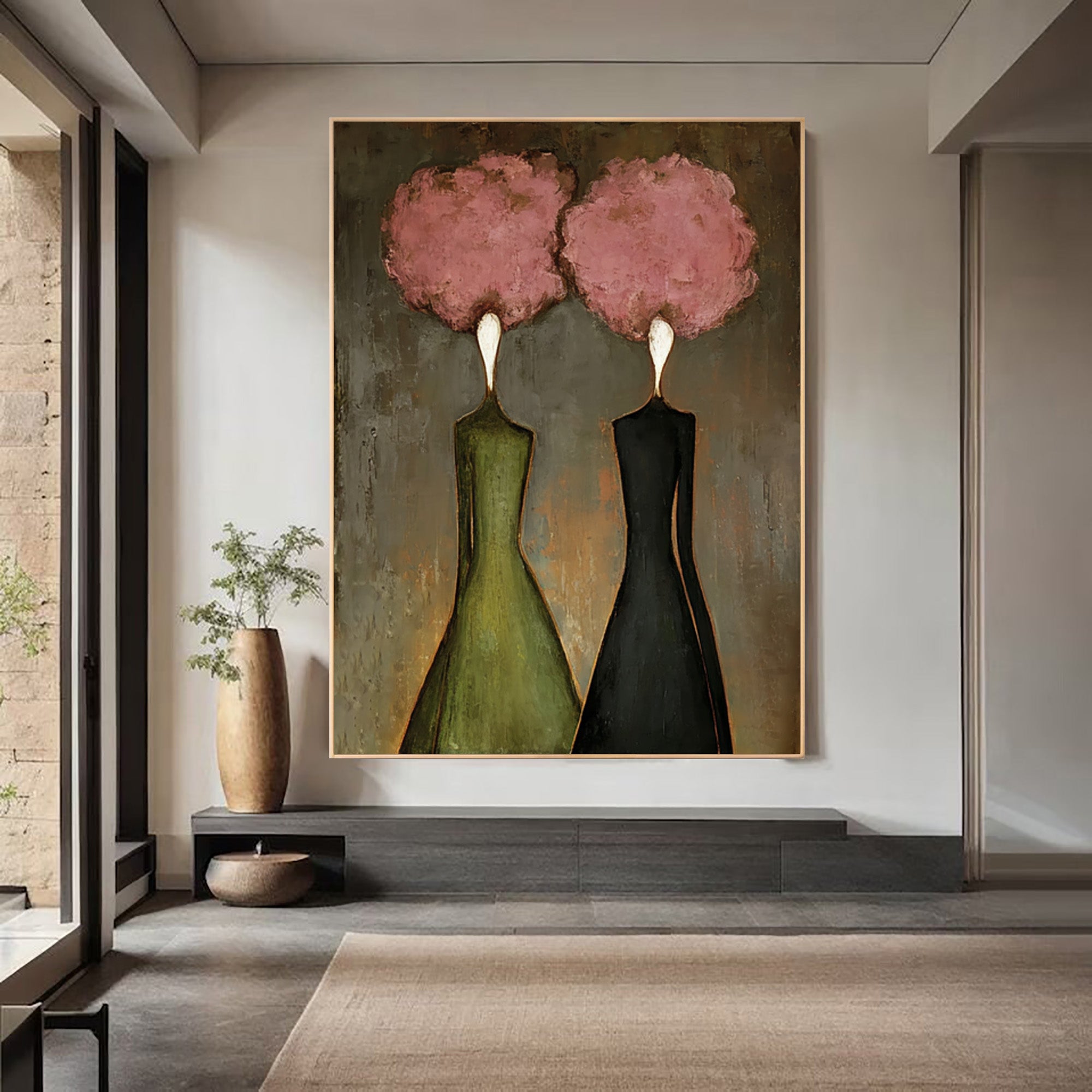 Large Abstract Pink Portrait Oil Painting – Modern Figurative Statement Wall Art #WAC 036