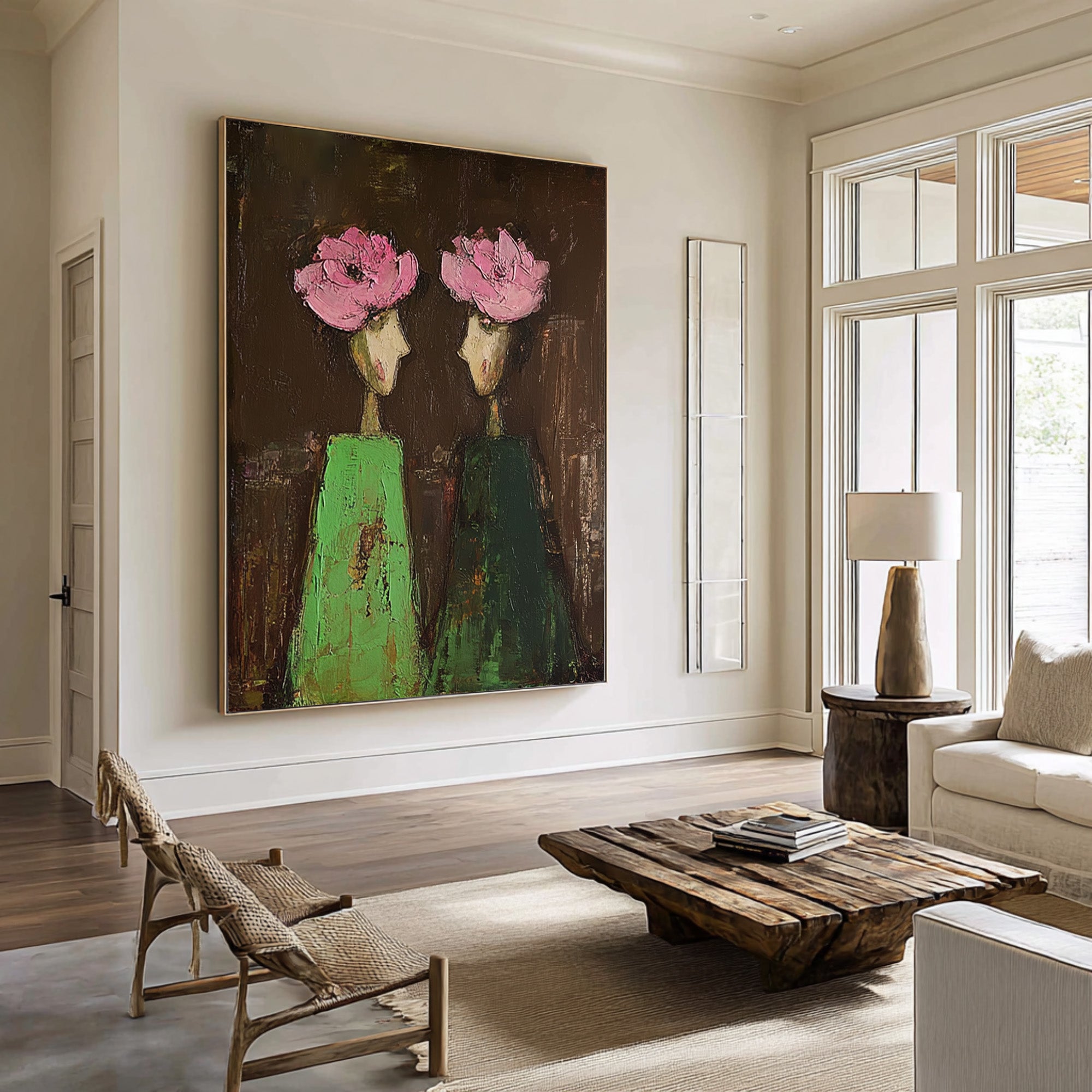 Large Abstract Portrait Oil Painting on Canvas – Dark Background Statement Wall Art #WAC 040