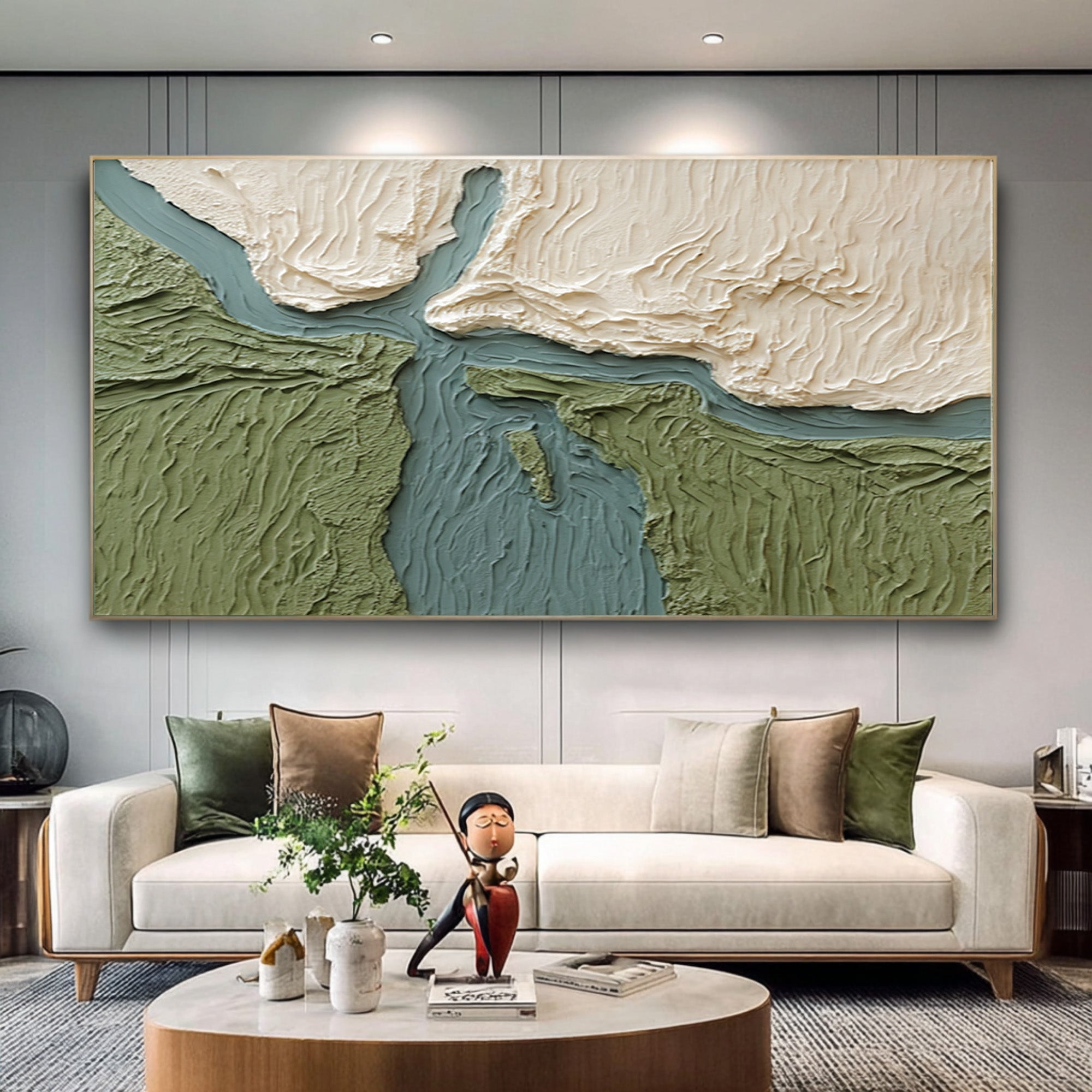 Large Contemporary Abstract Oil Painting, Textured Green Landscape Wall Art for Modern Interiors #WAC 026