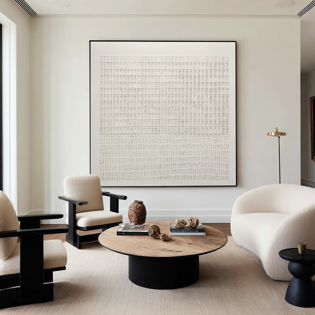 Large Minimal Abstract Oil Painting, Beige Textured Statement Wall Art for Hallway Decor #WAC 017