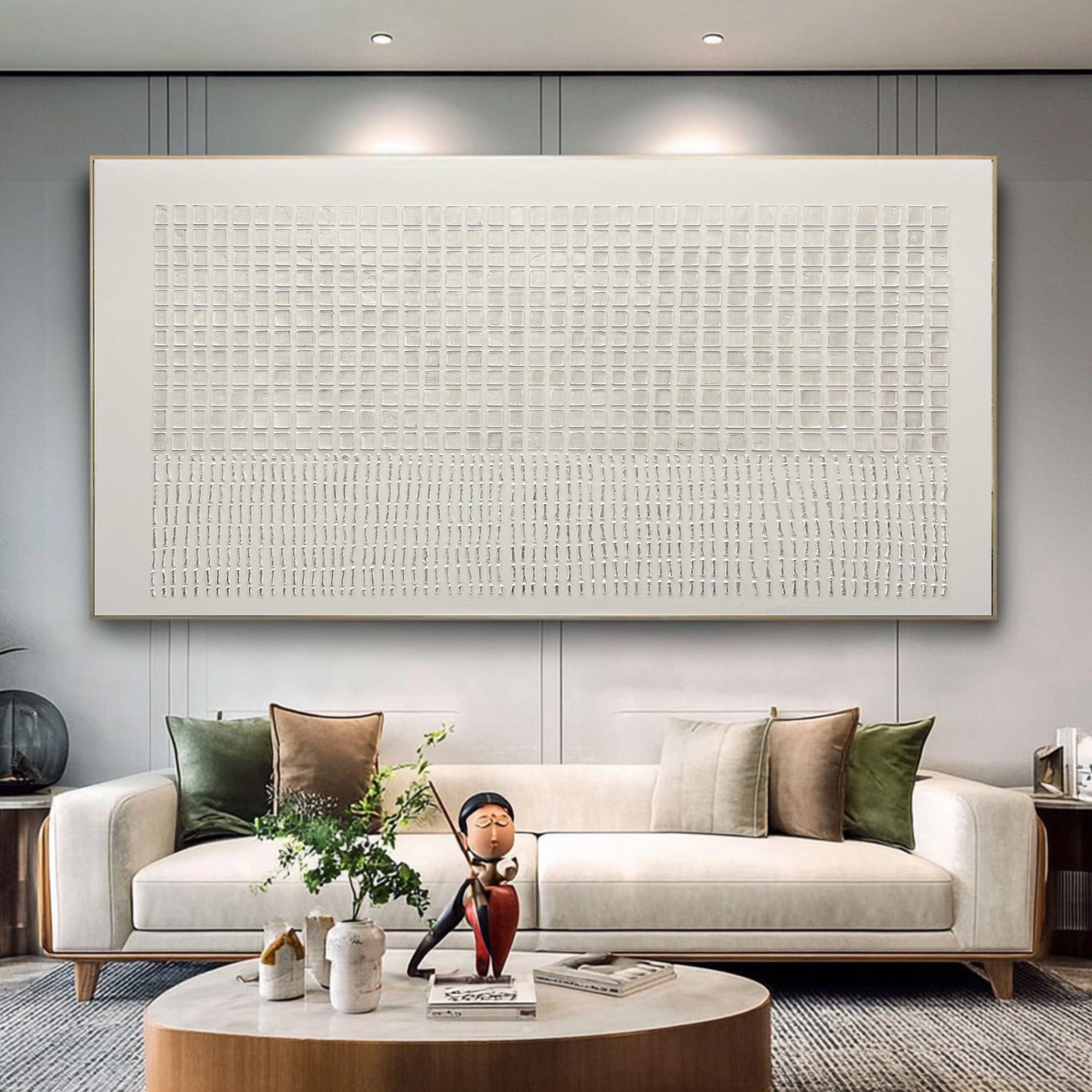 Large Modern Abstract Oil Painting, Beige Textured Statement Wall Art for Living Room #WAC 023