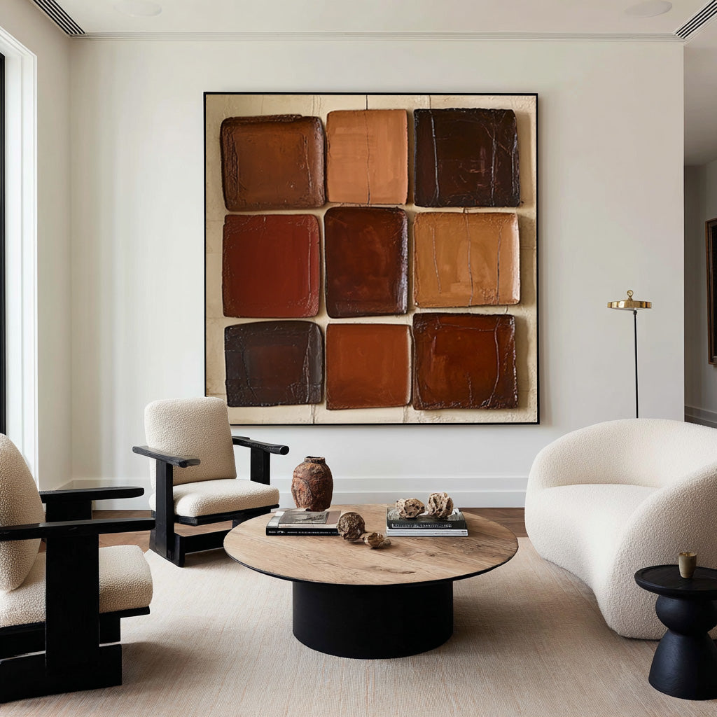 Large Modern Abstract Oil Painting, Textured Earth-Tone Wall Art for Contemporary Interiors #WAC 009
