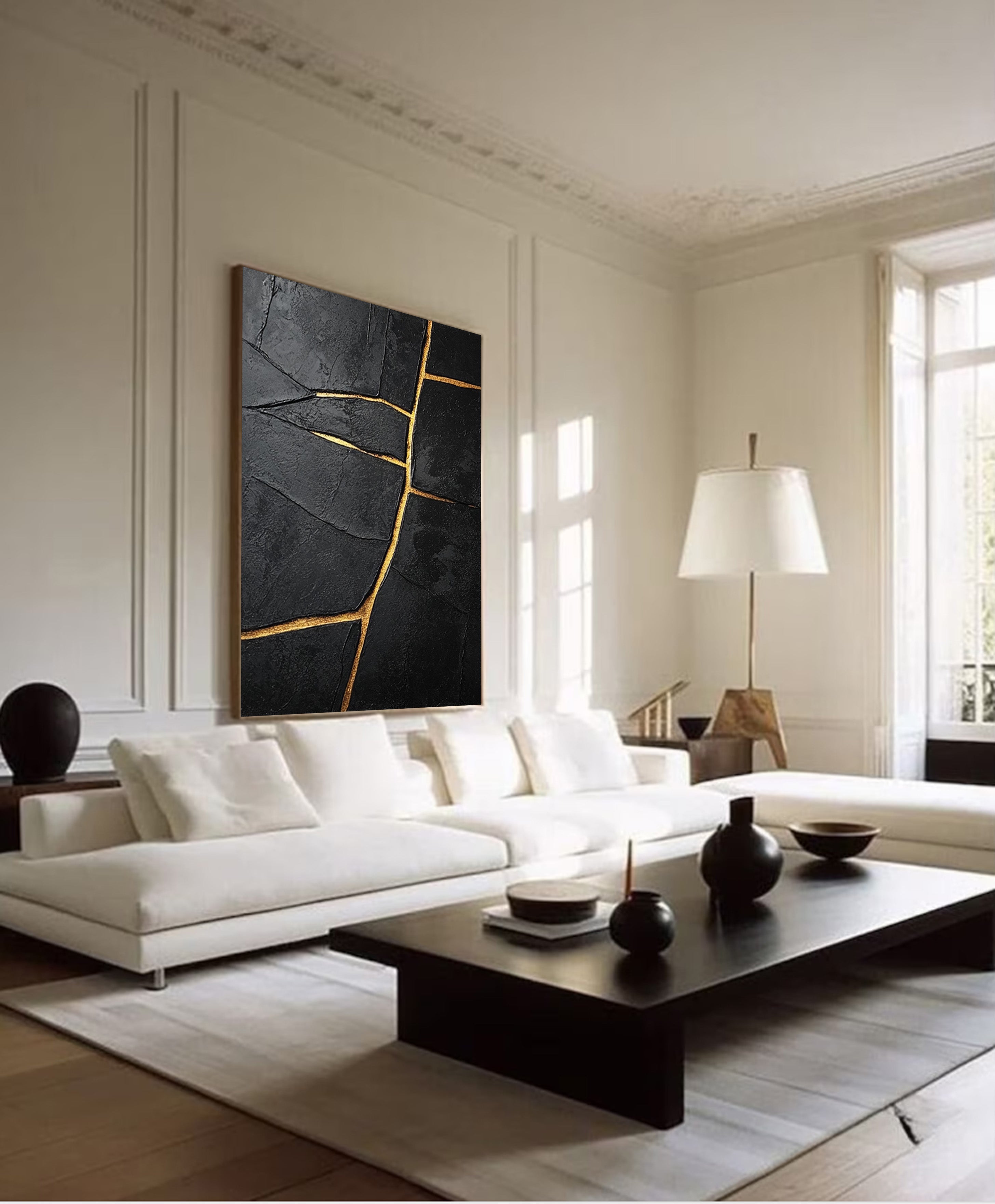 Contemporary Black Impasto with Striking Linear Gold #BGA 268