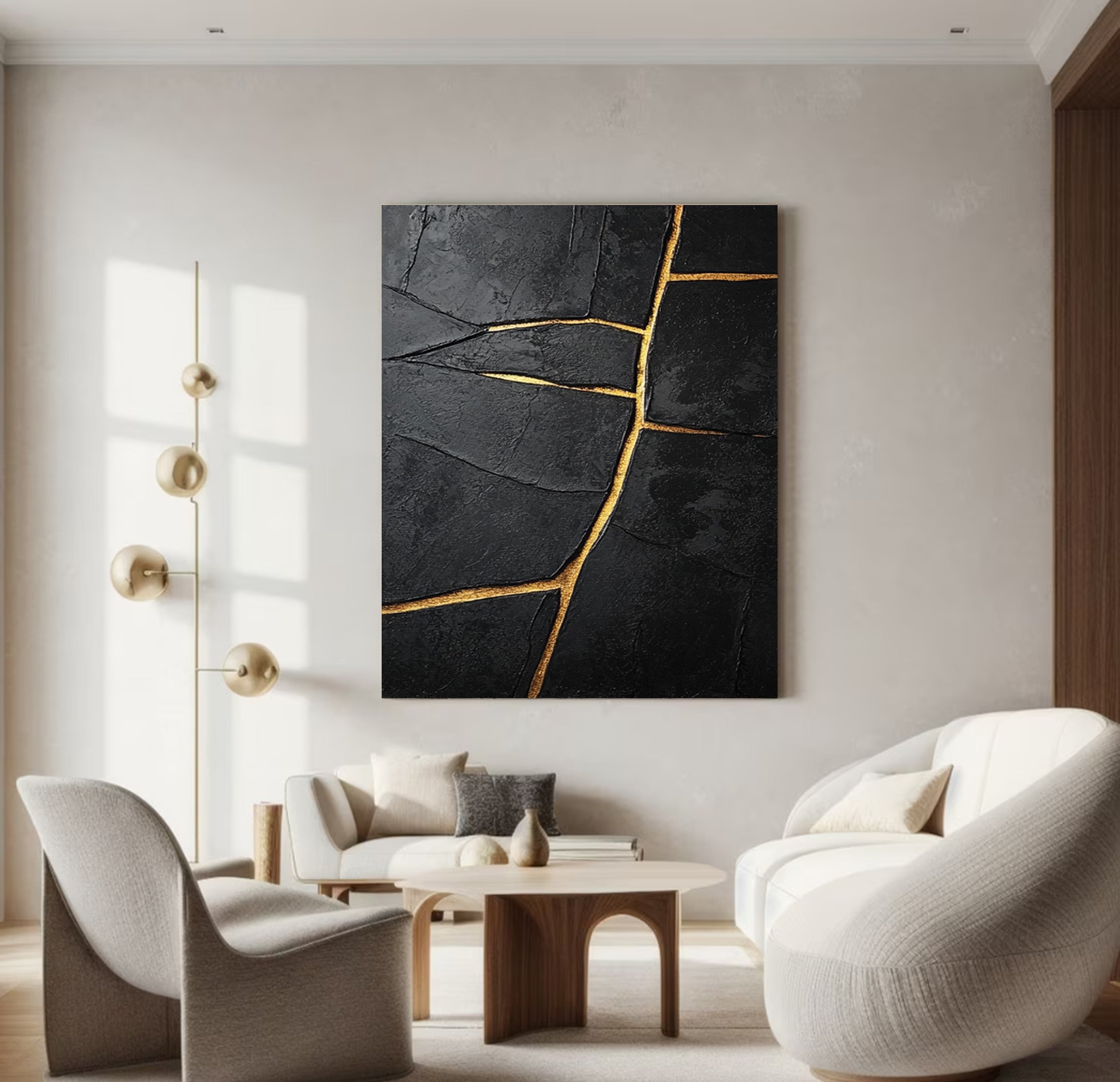 Contemporary Black Impasto with Striking Linear Gold #BGA 268