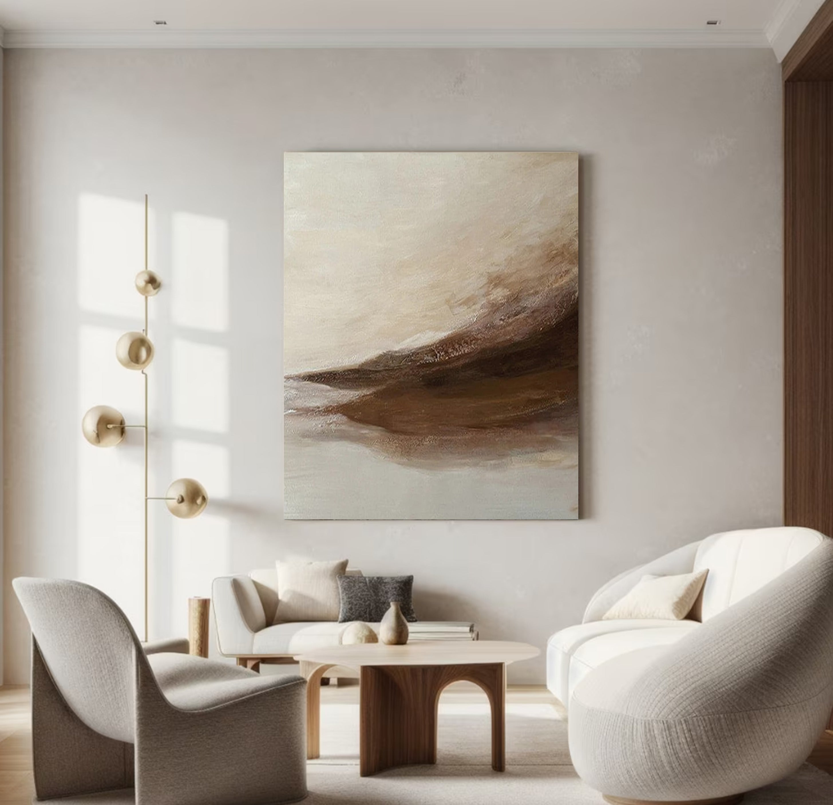 Whispering Sands: Beige And Brown Abstract Wall Canvas #BGA 209