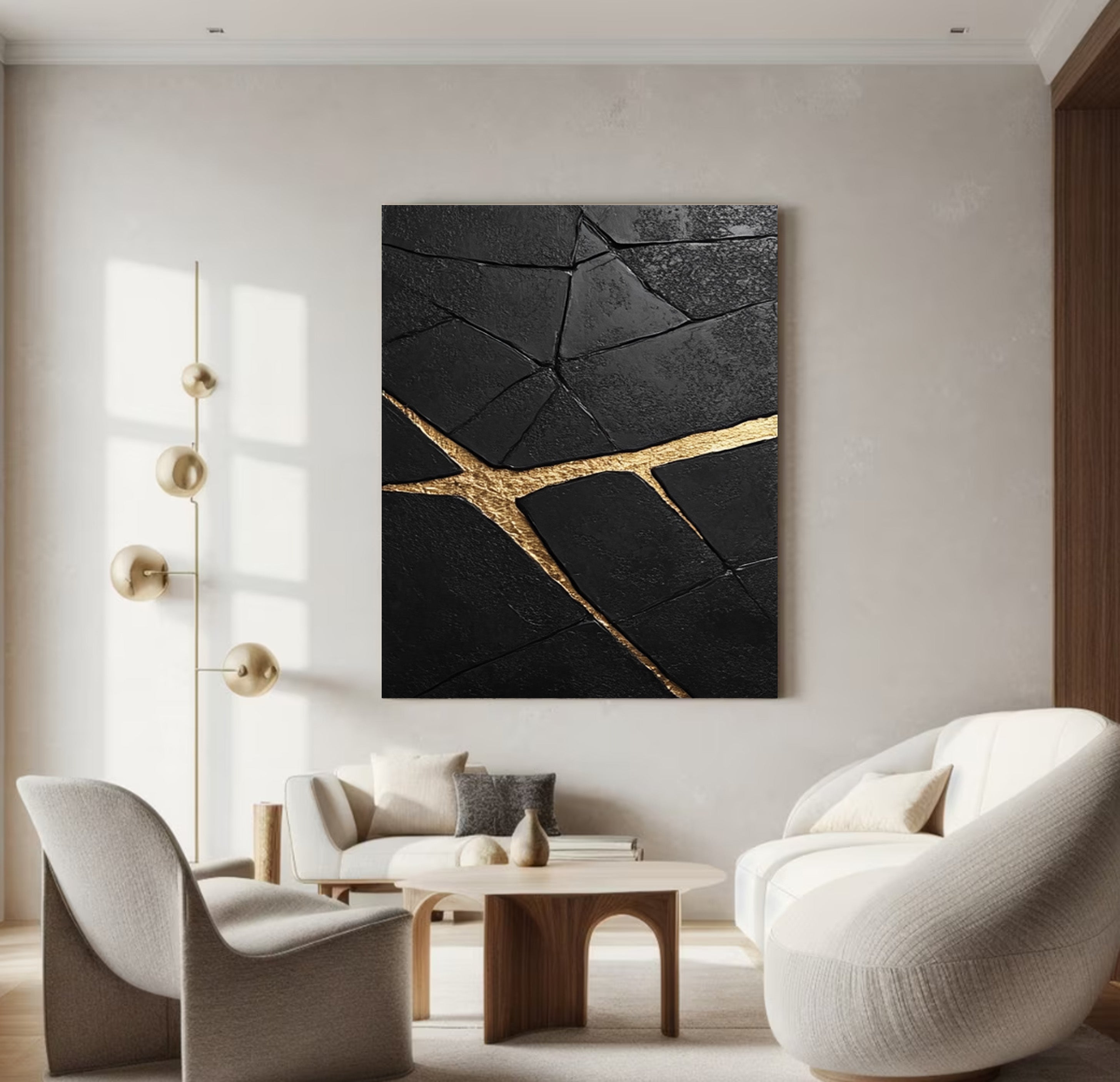 Contemporary Black Impasto Painting with Striking Gold Inlays #BGA 264