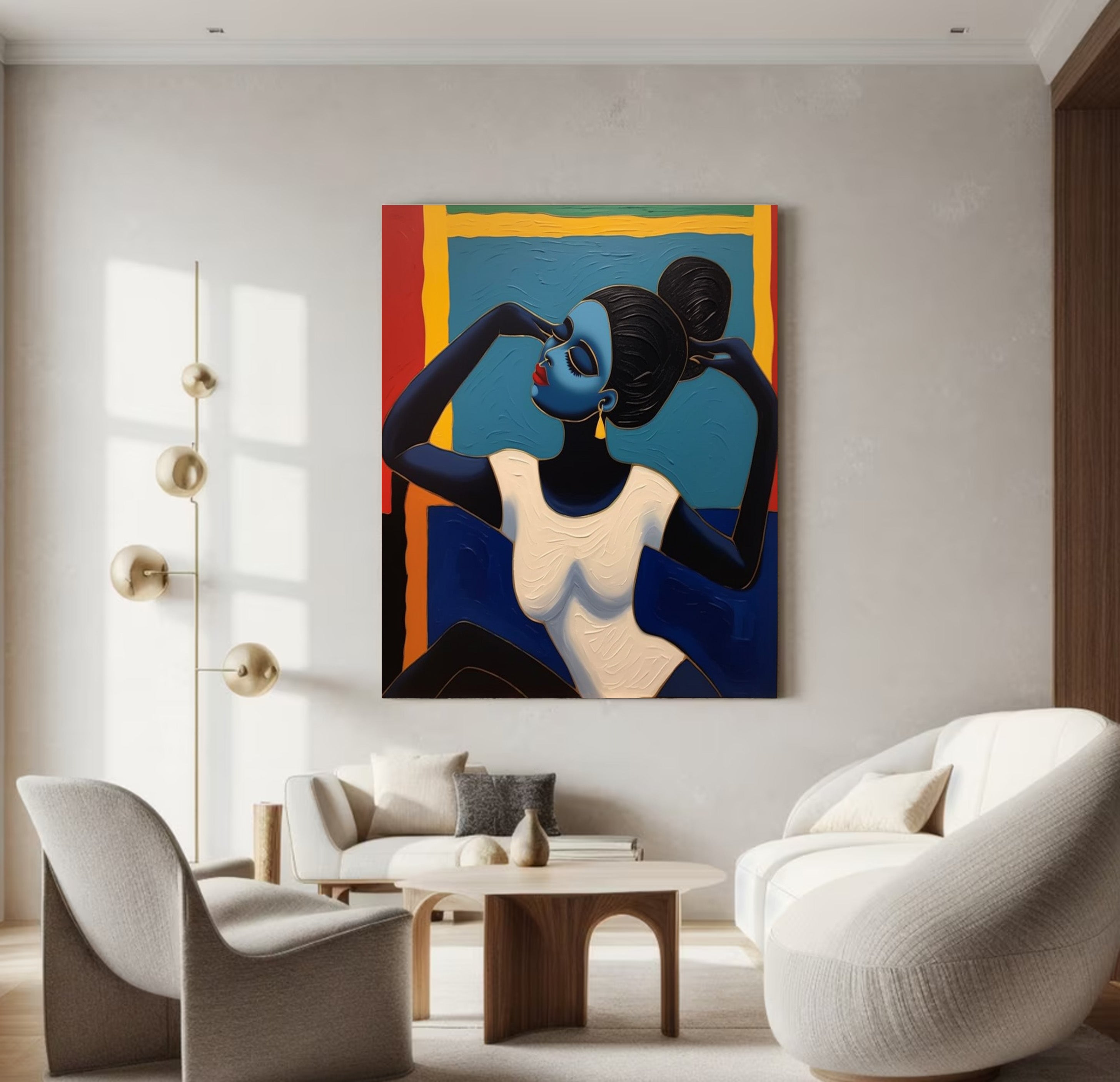 Stylized Portrait with Textured Color Blocks, Modern Wall Art #BGA 262