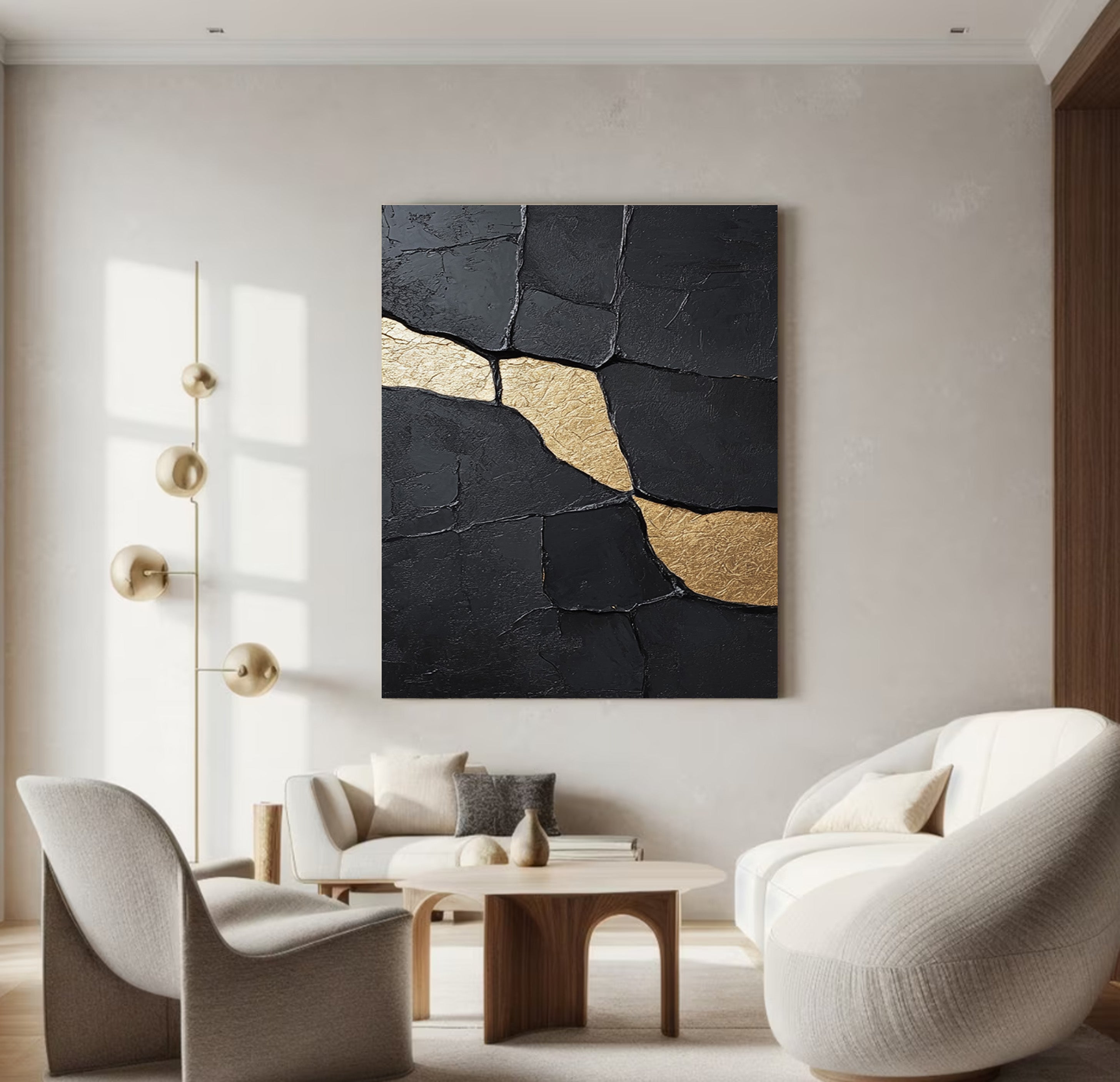Contemporary Black Impasto Art with Striking Organic Gold #BGA 269