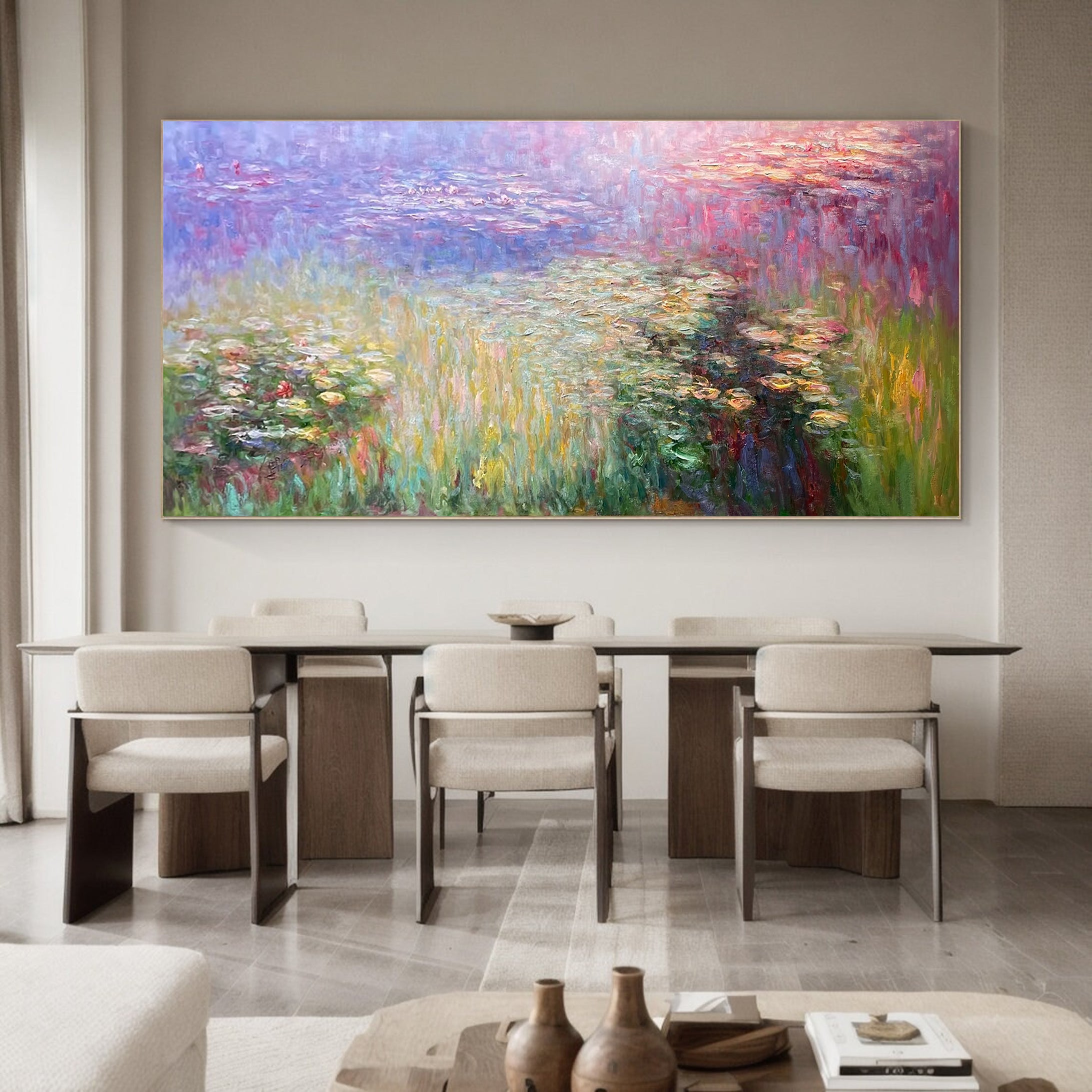 Monet Style Water Lilies, Horizontal Impressionist Wall Art #BGA 167