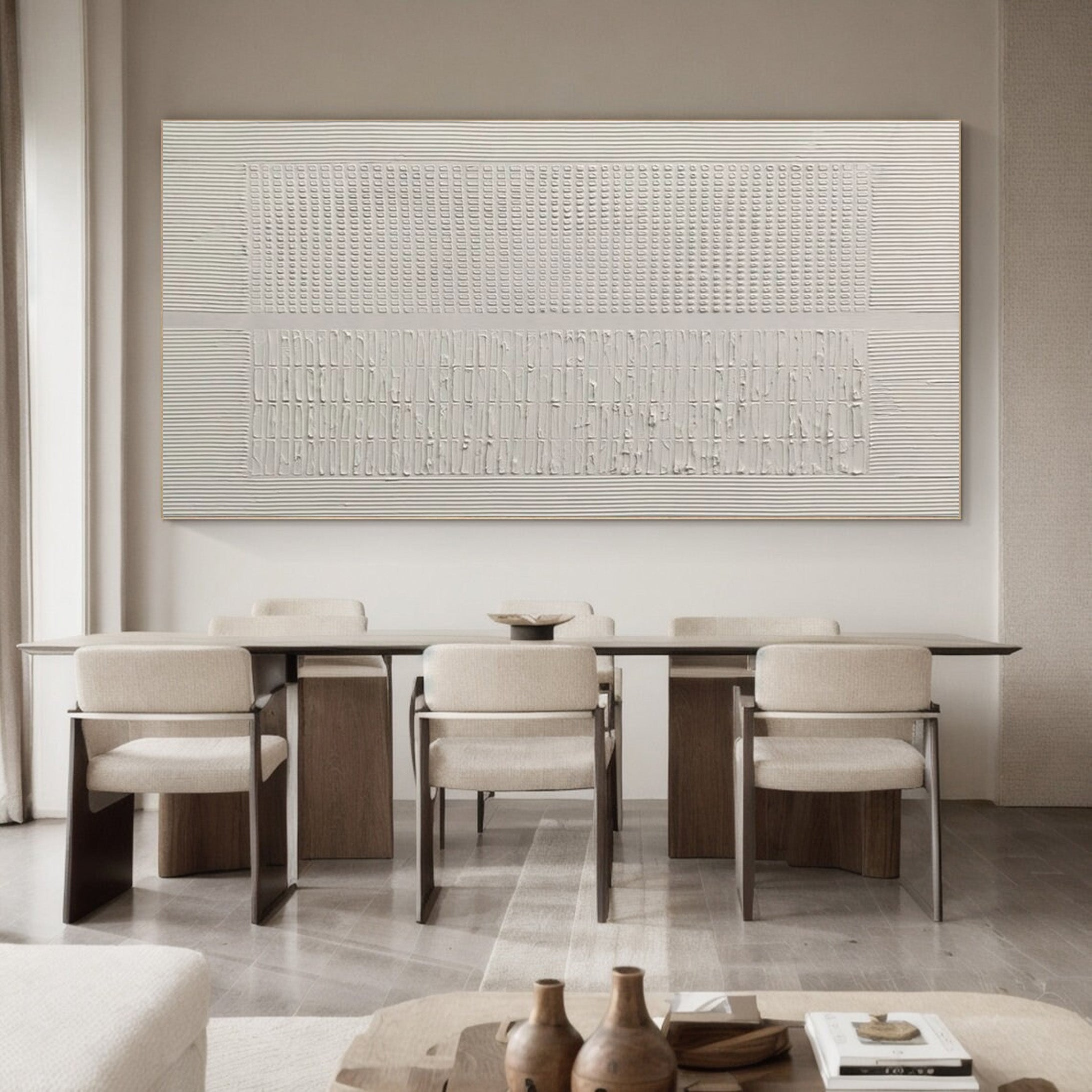 Textured Grid: Contemporary White Plaster Wall Painting #BGA 232