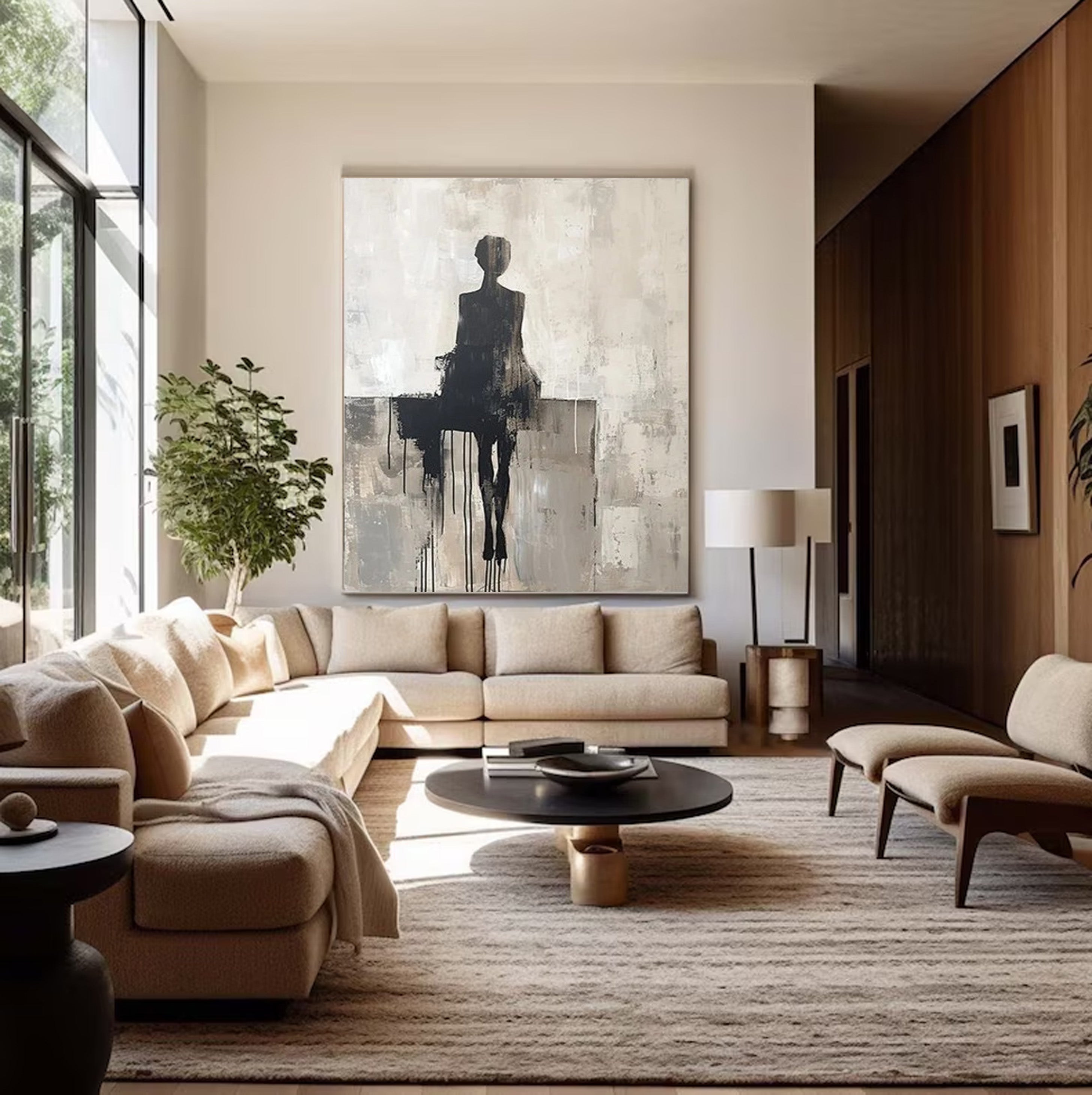 Abstract Figure Canvas, Textured Monochrome Wall Art #BGA 206