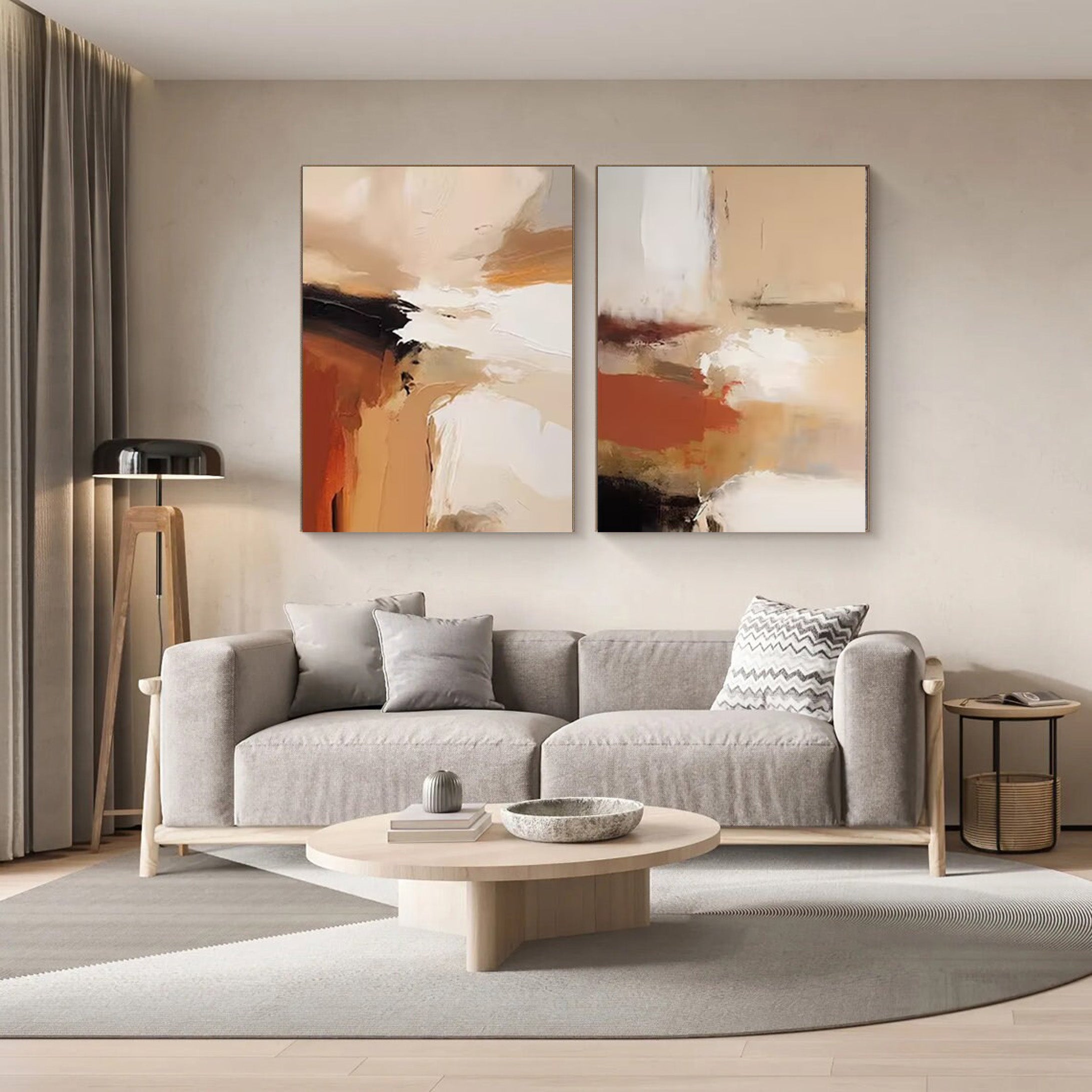 Earthen Duet: Set of 2 Abstract Paintings, Warm Terra Tones #BGA 211