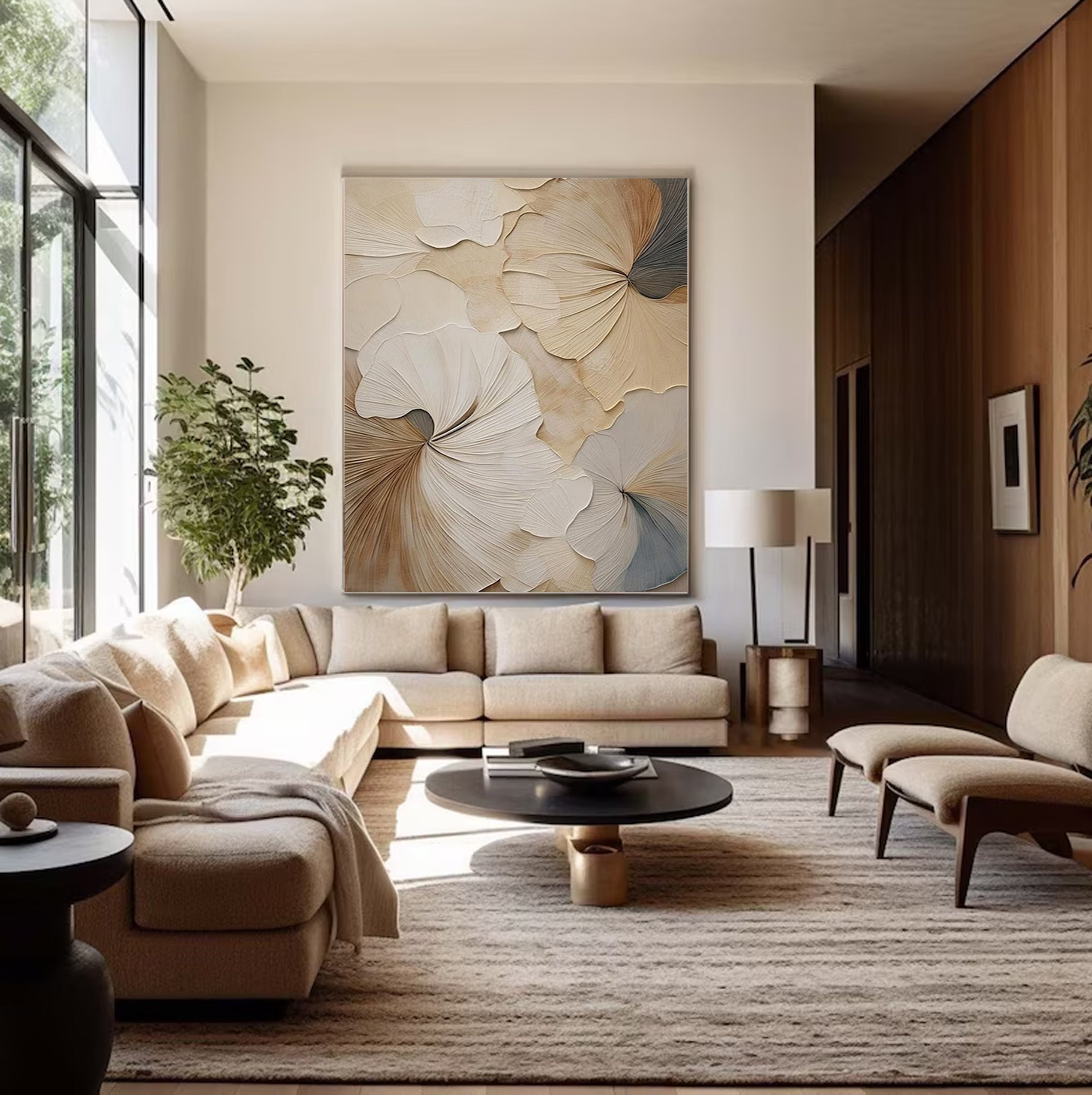 Neutral Bloom: Minimalist Floral Canvas, Elegant Beige Palette #BGA 205