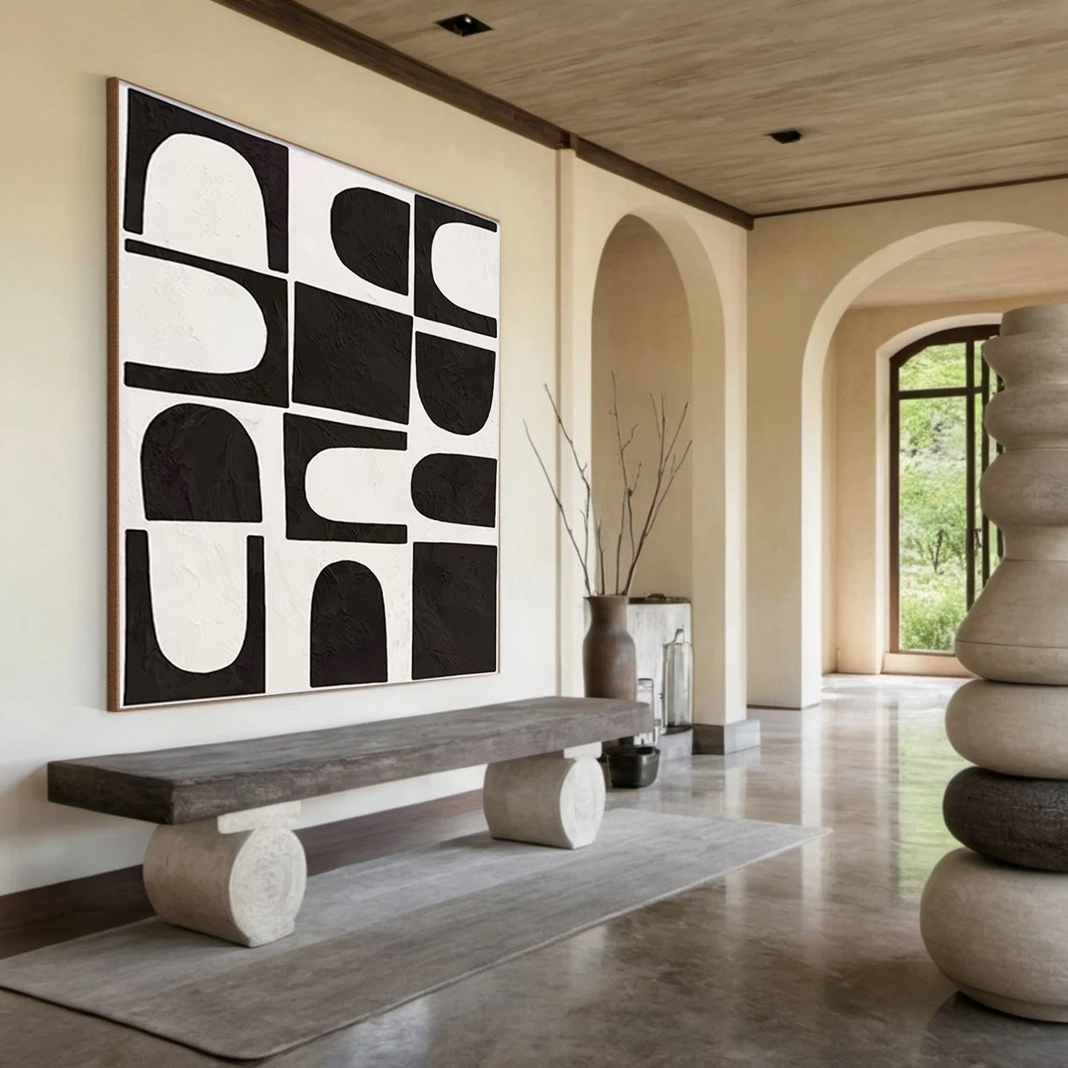 Black and White Canvas, Textured Geometric Matrix Art #BGA 250