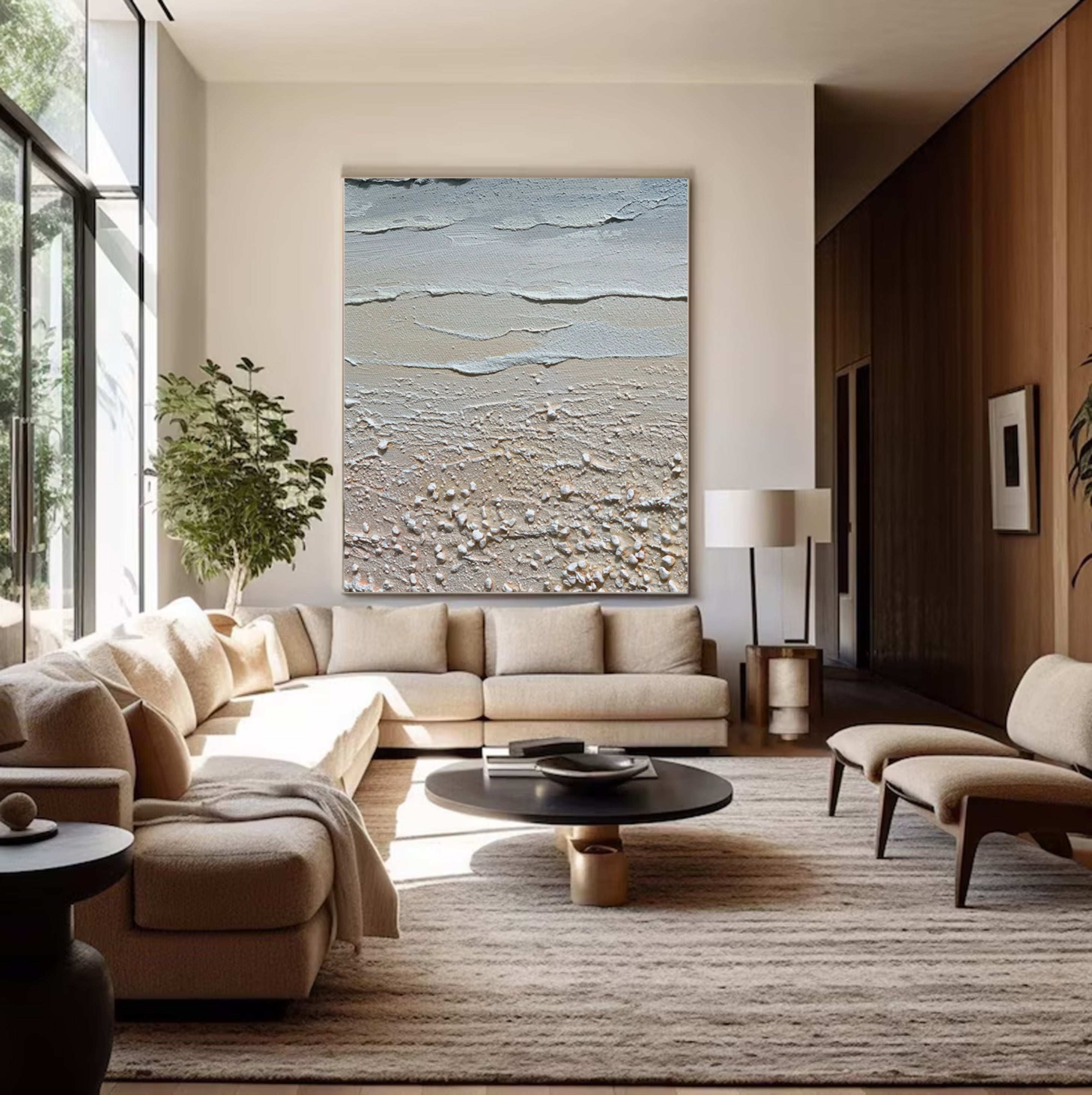 Large Abstract Beach Painting, Tactile Coastal Wall Art #BGA 210