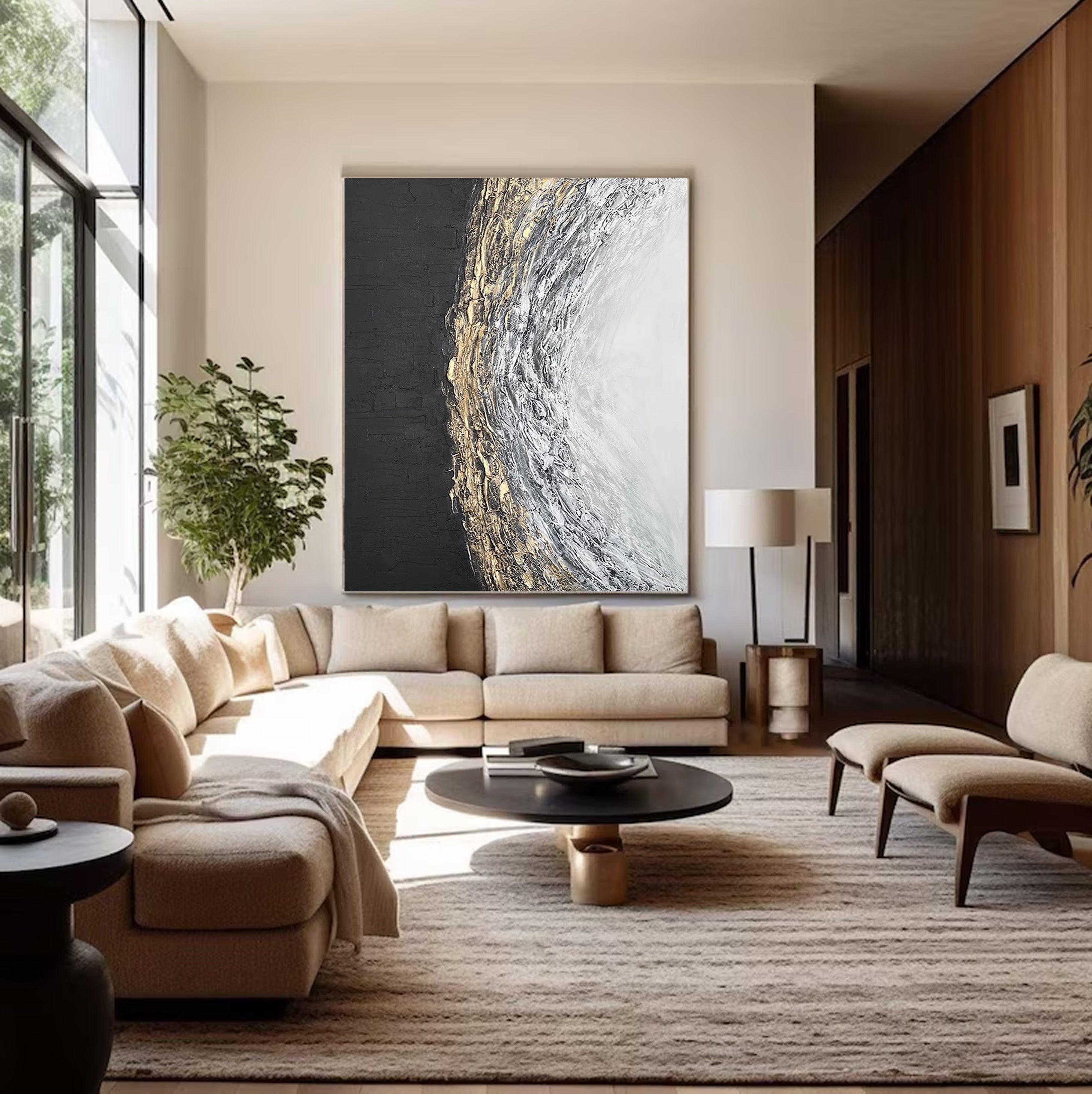 Sculpted Light: Textured Abstract Painting, Gold Accented Art #BGA 199