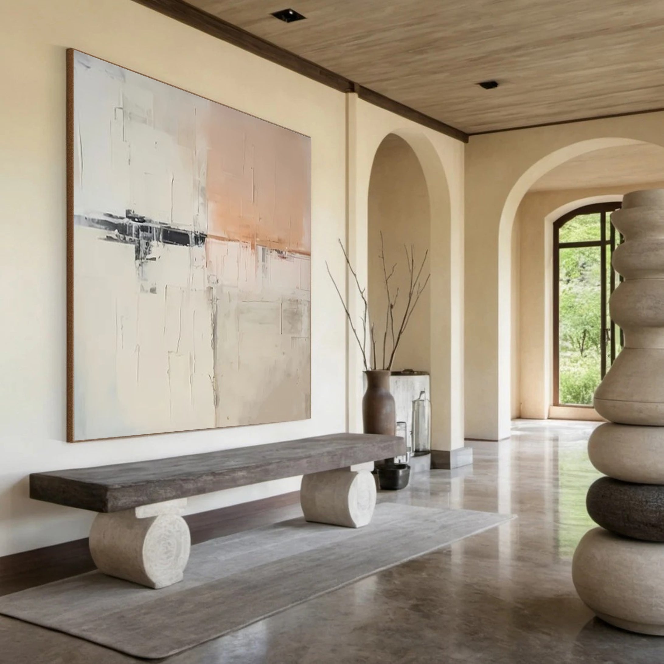 Abstract Peach & Black Art, Scandinavian Modern Wall Decor #BGA 219