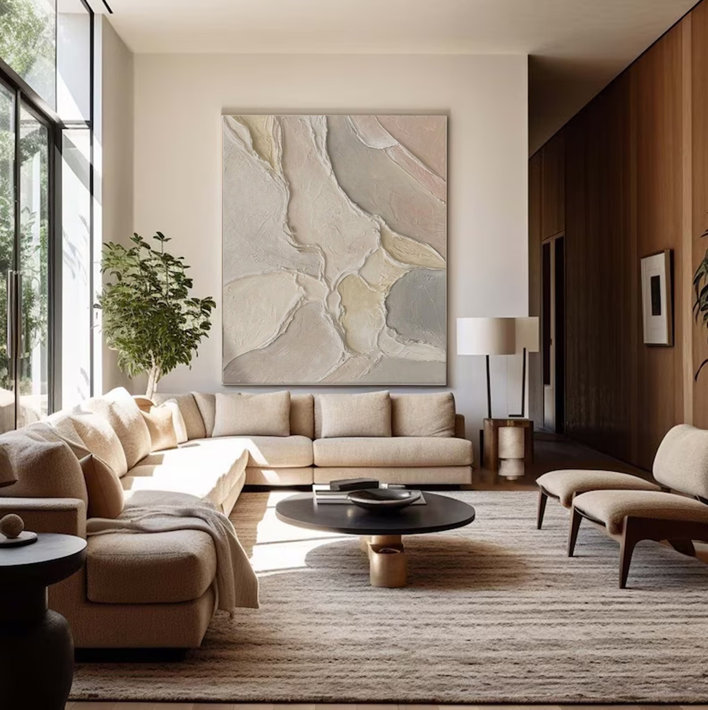 3D Beige White Gray Painting, Modern Abstract Wall Art #BGA 203